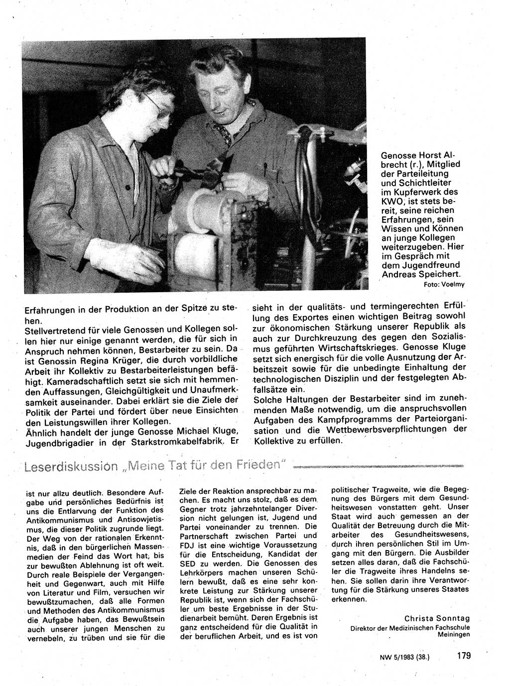 Neuer Weg (NW), Organ des Zentralkomitees (ZK) der SED (Sozialistische Einheitspartei Deutschlands) für Fragen des Parteilebens, 38. Jahrgang [Deutsche Demokratische Republik (DDR)] 1983, Seite 179 (NW ZK SED DDR 1983, S. 179)