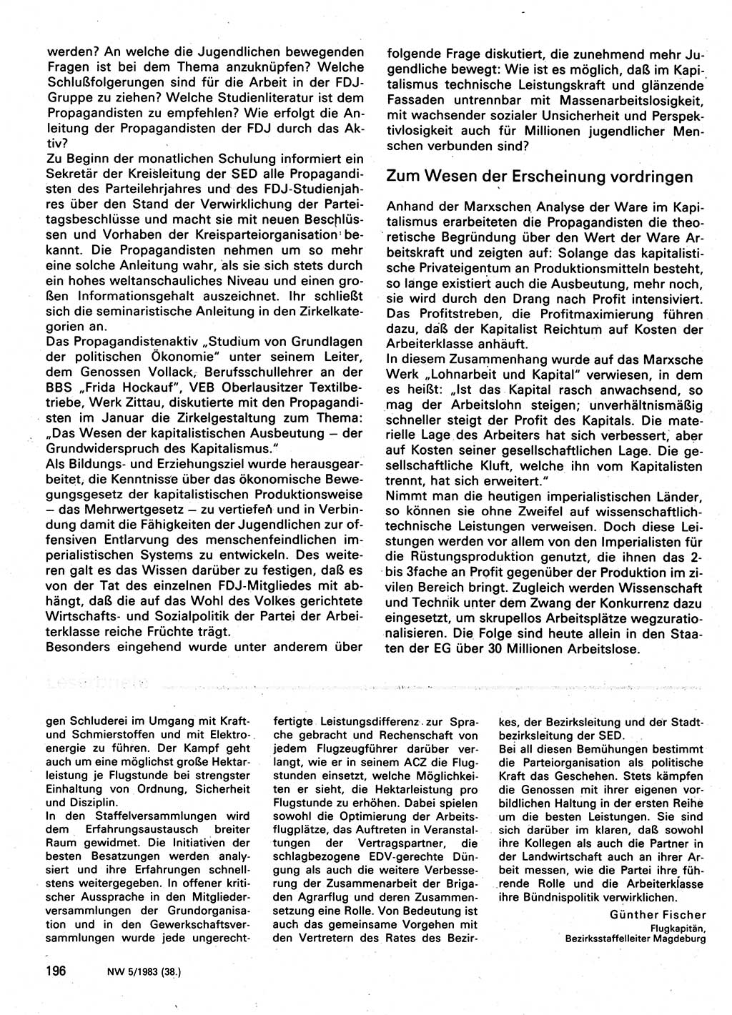 Neuer Weg (NW), Organ des Zentralkomitees (ZK) der SED (Sozialistische Einheitspartei Deutschlands) für Fragen des Parteilebens, 38. Jahrgang [Deutsche Demokratische Republik (DDR)] 1983, Seite 196 (NW ZK SED DDR 1983, S. 196)