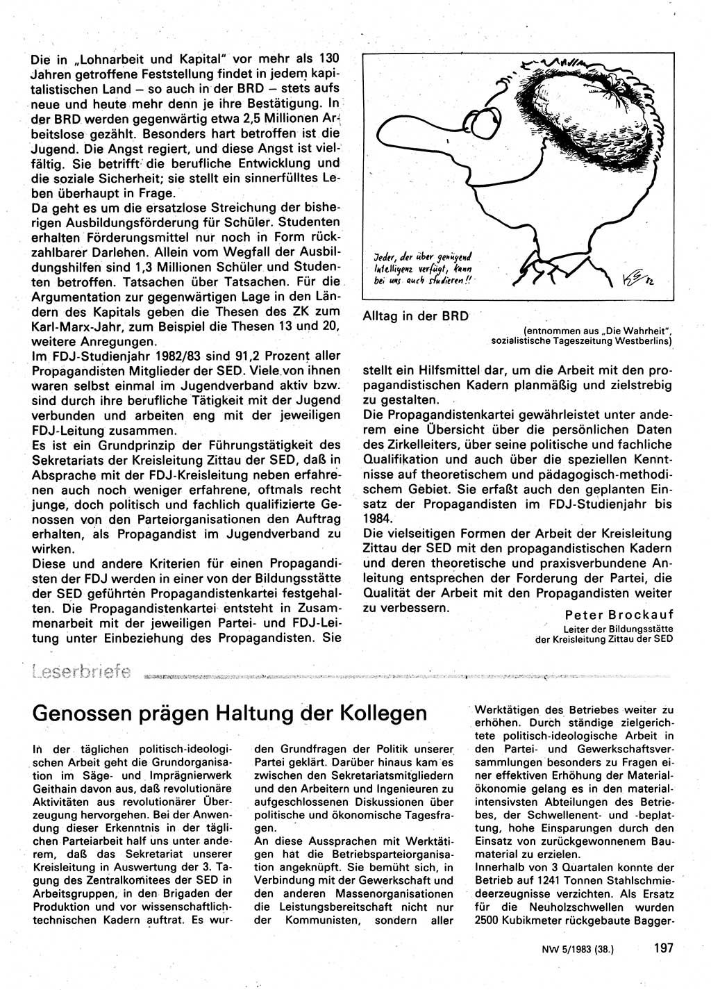 Neuer Weg (NW), Organ des Zentralkomitees (ZK) der SED (Sozialistische Einheitspartei Deutschlands) für Fragen des Parteilebens, 38. Jahrgang [Deutsche Demokratische Republik (DDR)] 1983, Seite 197 (NW ZK SED DDR 1983, S. 197)