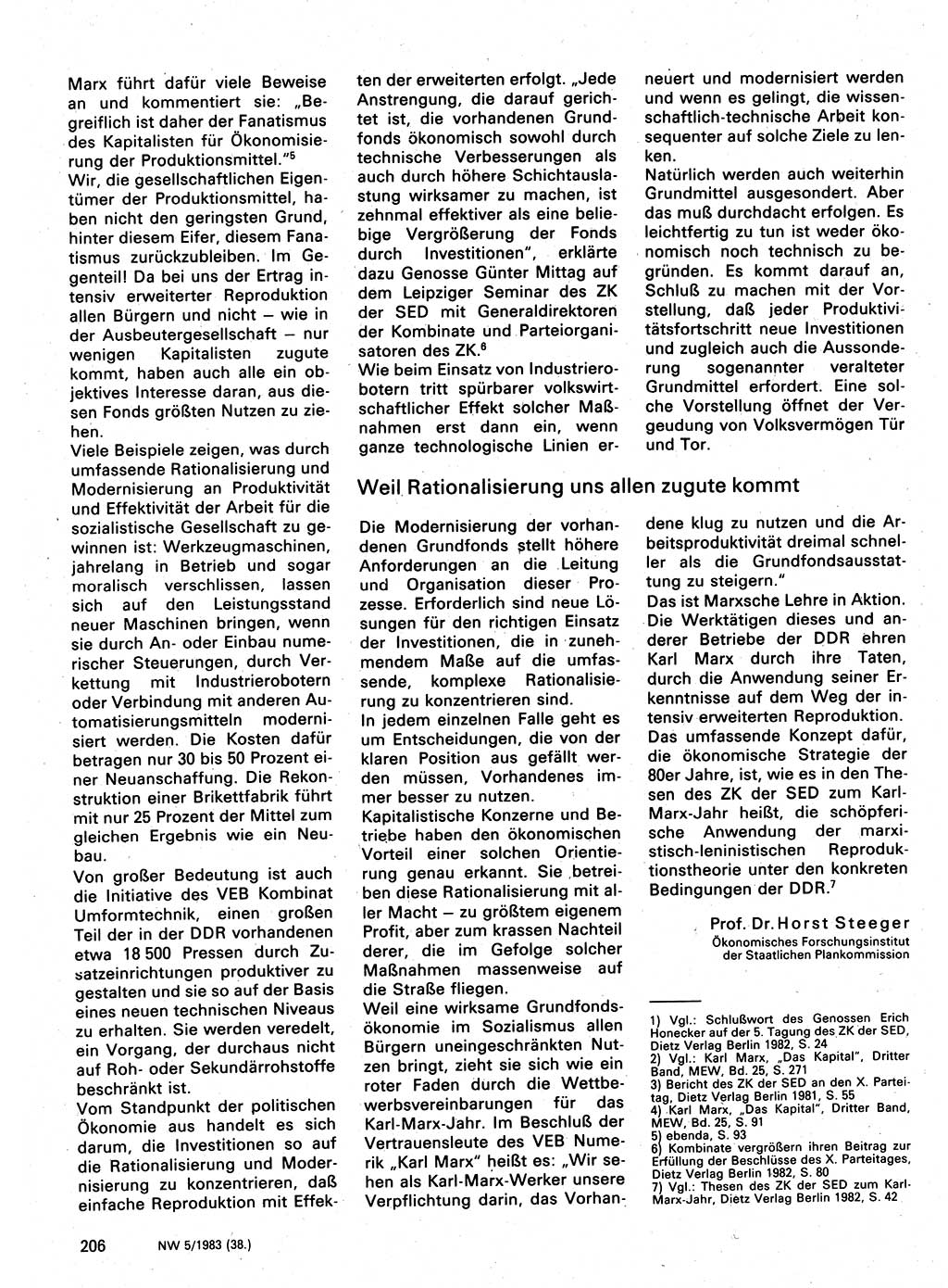 Neuer Weg (NW), Organ des Zentralkomitees (ZK) der SED (Sozialistische Einheitspartei Deutschlands) für Fragen des Parteilebens, 38. Jahrgang [Deutsche Demokratische Republik (DDR)] 1983, Seite 206 (NW ZK SED DDR 1983, S. 206)
