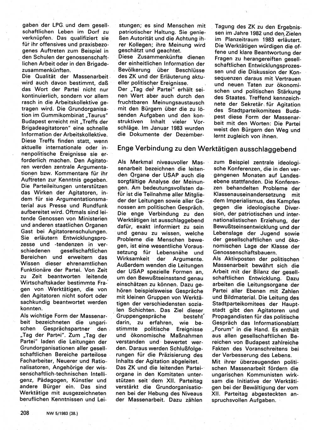 Neuer Weg (NW), Organ des Zentralkomitees (ZK) der SED (Sozialistische Einheitspartei Deutschlands) für Fragen des Parteilebens, 38. Jahrgang [Deutsche Demokratische Republik (DDR)] 1983, Seite 208 (NW ZK SED DDR 1983, S. 208)