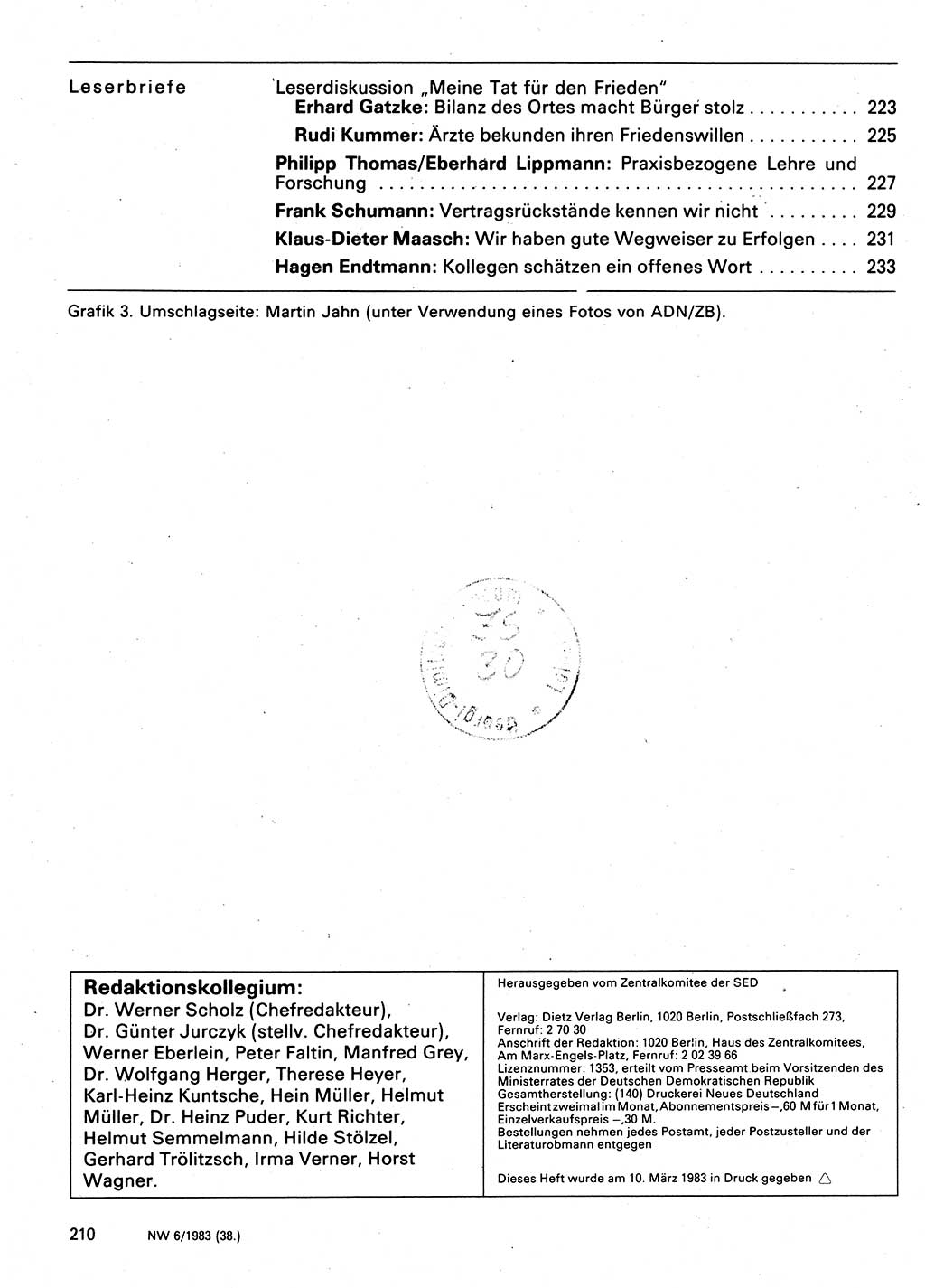 Neuer Weg (NW), Organ des Zentralkomitees (ZK) der SED (Sozialistische Einheitspartei Deutschlands) für Fragen des Parteilebens, 38. Jahrgang [Deutsche Demokratische Republik (DDR)] 1983, Seite 210 (NW ZK SED DDR 1983, S. 210)