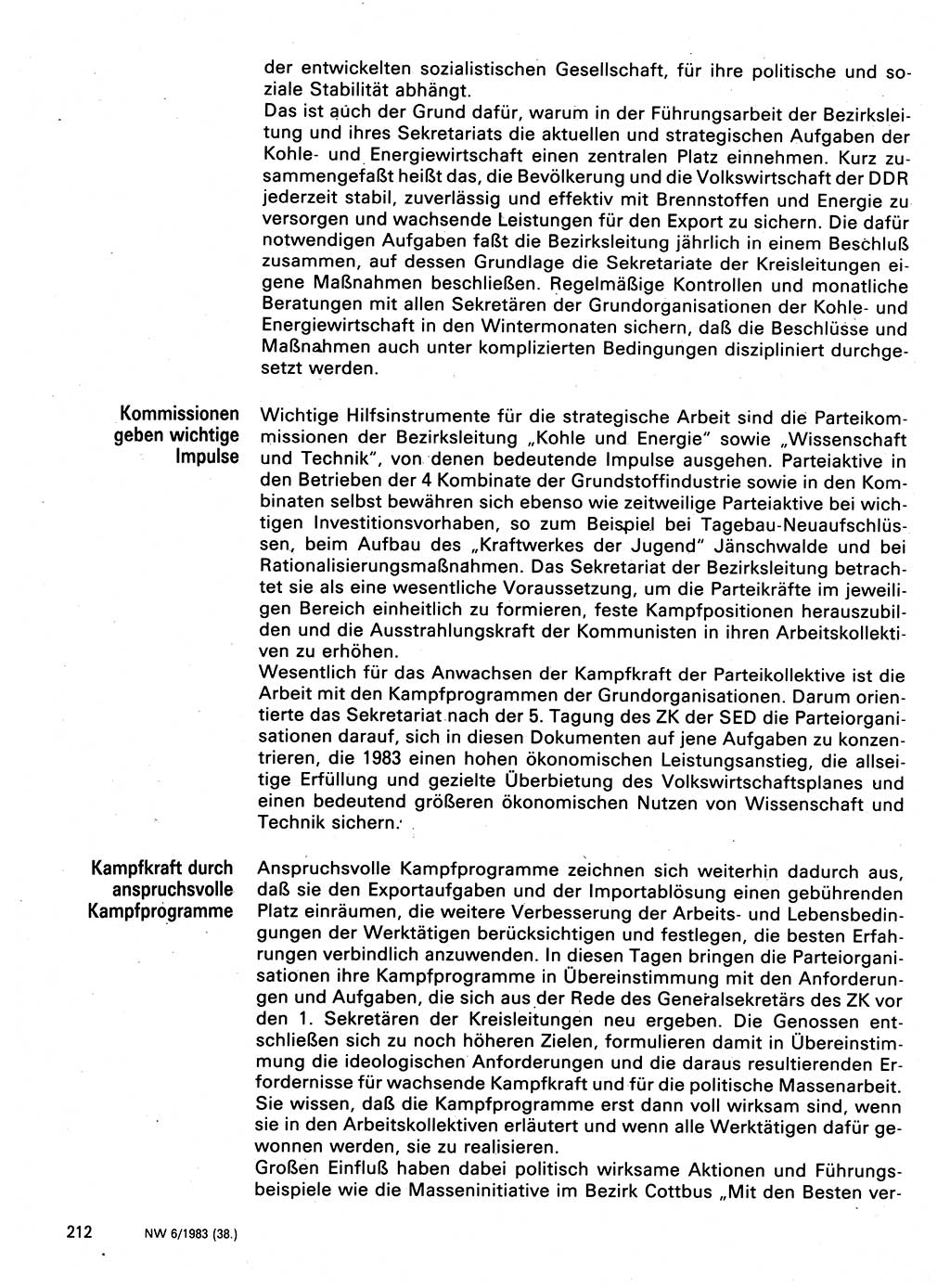 Neuer Weg (NW), Organ des Zentralkomitees (ZK) der SED (Sozialistische Einheitspartei Deutschlands) für Fragen des Parteilebens, 38. Jahrgang [Deutsche Demokratische Republik (DDR)] 1983, Seite 212 (NW ZK SED DDR 1983, S. 212)