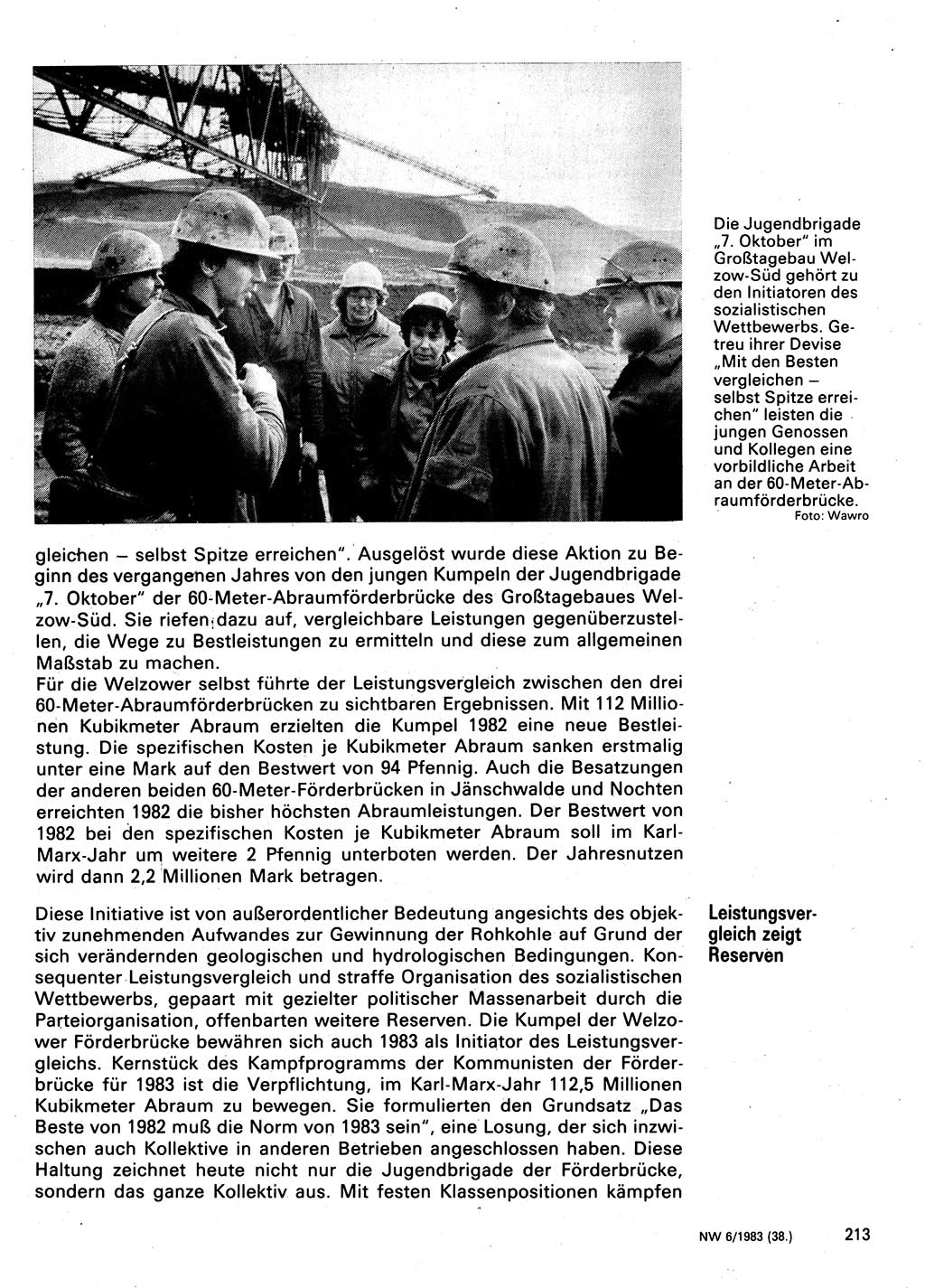 Neuer Weg (NW), Organ des Zentralkomitees (ZK) der SED (Sozialistische Einheitspartei Deutschlands) für Fragen des Parteilebens, 38. Jahrgang [Deutsche Demokratische Republik (DDR)] 1983, Seite 213 (NW ZK SED DDR 1983, S. 213)