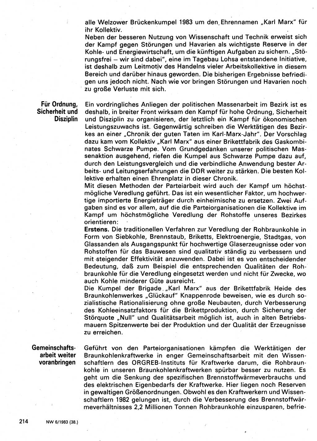 Neuer Weg (NW), Organ des Zentralkomitees (ZK) der SED (Sozialistische Einheitspartei Deutschlands) fÃ¼r Fragen des Parteilebens, 38. Jahrgang [Deutsche Demokratische Republik (DDR)] 1983, Seite 214 (NW ZK SED DDR 1983, S. 214)