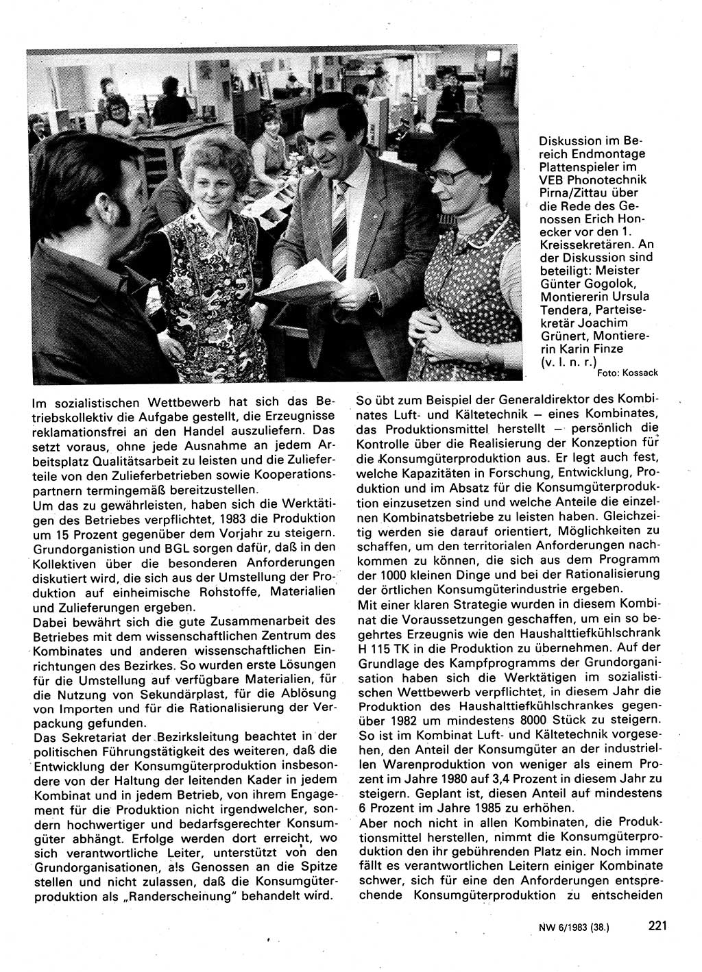Neuer Weg (NW), Organ des Zentralkomitees (ZK) der SED (Sozialistische Einheitspartei Deutschlands) für Fragen des Parteilebens, 38. Jahrgang [Deutsche Demokratische Republik (DDR)] 1983, Seite 221 (NW ZK SED DDR 1983, S. 221)