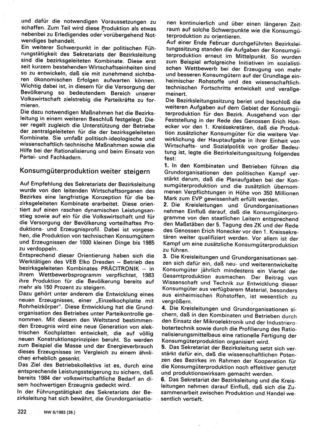 Neuer Weg (NW), Organ des Zentralkomitees (ZK) der SED (Sozialistische Einheitspartei Deutschlands) für Fragen des Parteilebens, 38. Jahrgang [Deutsche Demokratische Republik (DDR)] 1983, Seite 222 (NW ZK SED DDR 1983, S. 222)