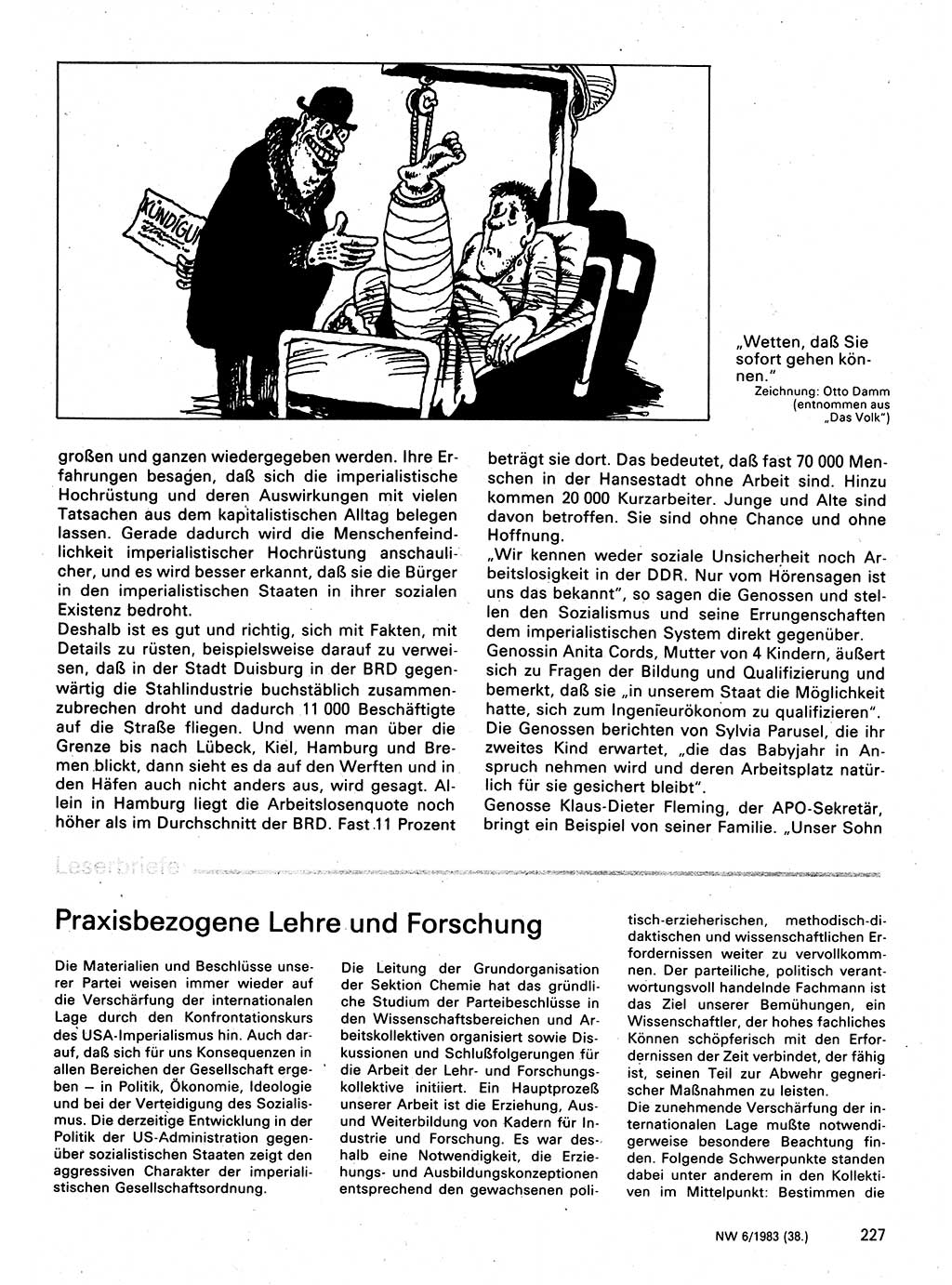 Neuer Weg (NW), Organ des Zentralkomitees (ZK) der SED (Sozialistische Einheitspartei Deutschlands) für Fragen des Parteilebens, 38. Jahrgang [Deutsche Demokratische Republik (DDR)] 1983, Seite 227 (NW ZK SED DDR 1983, S. 227)