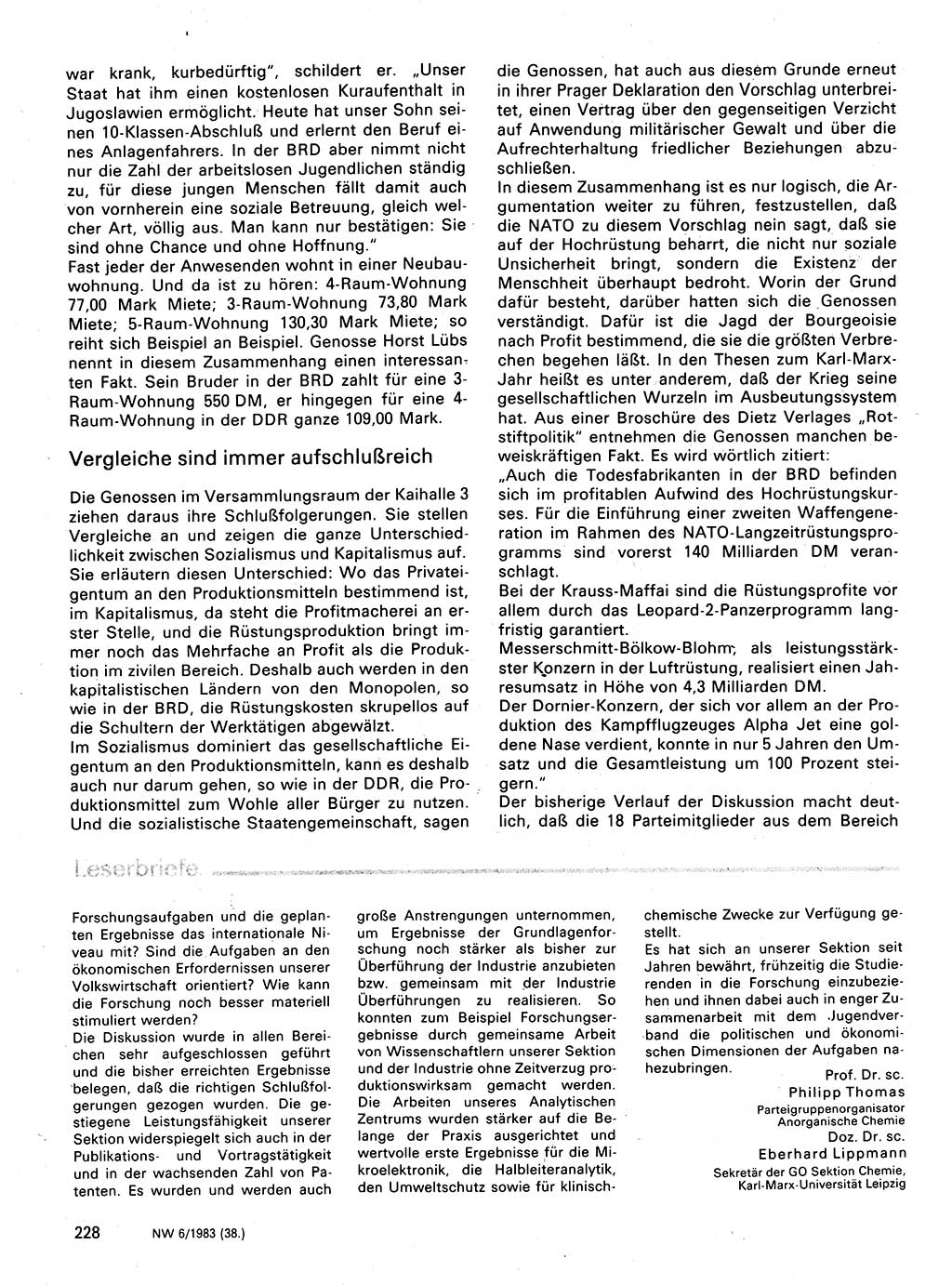 Neuer Weg (NW), Organ des Zentralkomitees (ZK) der SED (Sozialistische Einheitspartei Deutschlands) für Fragen des Parteilebens, 38. Jahrgang [Deutsche Demokratische Republik (DDR)] 1983, Seite 228 (NW ZK SED DDR 1983, S. 228)