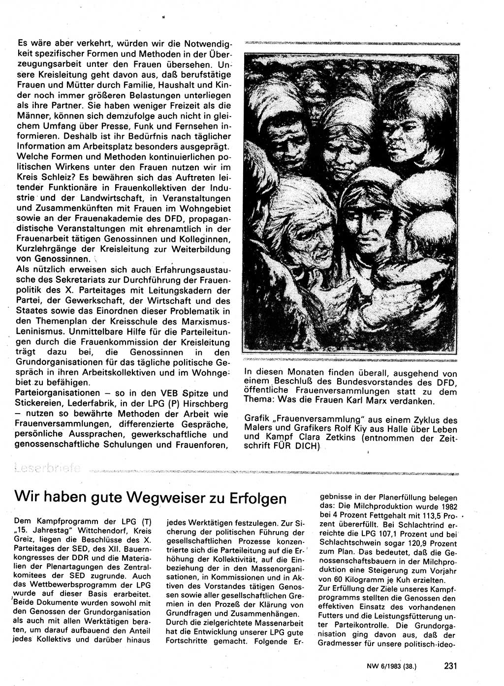 Neuer Weg (NW), Organ des Zentralkomitees (ZK) der SED (Sozialistische Einheitspartei Deutschlands) für Fragen des Parteilebens, 38. Jahrgang [Deutsche Demokratische Republik (DDR)] 1983, Seite 231 (NW ZK SED DDR 1983, S. 231)