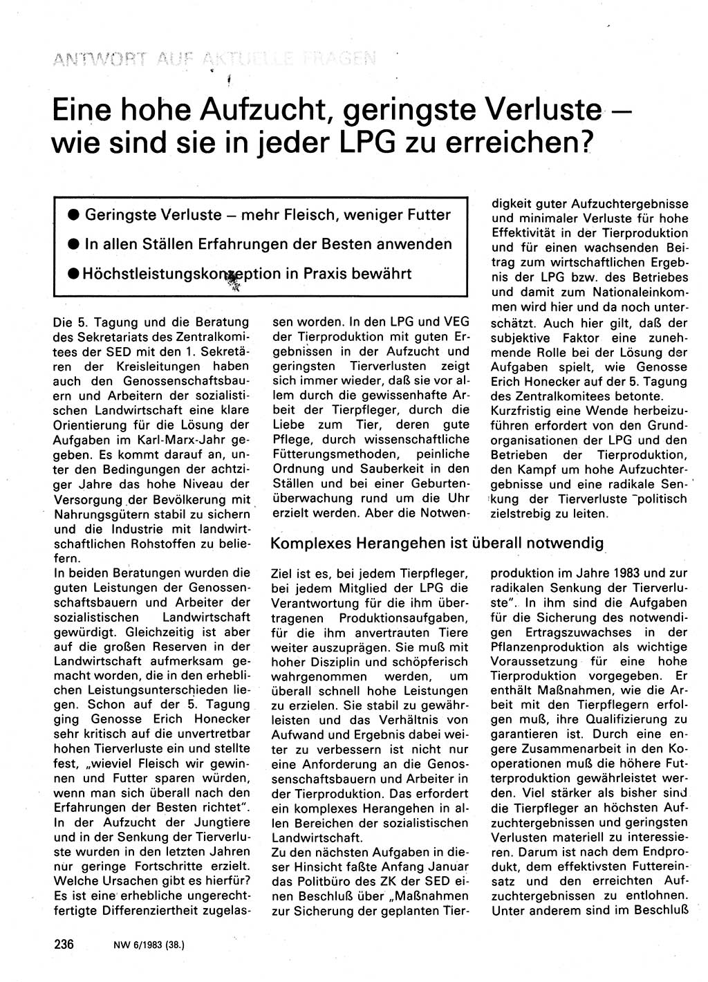 Neuer Weg (NW), Organ des Zentralkomitees (ZK) der SED (Sozialistische Einheitspartei Deutschlands) für Fragen des Parteilebens, 38. Jahrgang [Deutsche Demokratische Republik (DDR)] 1983, Seite 236 (NW ZK SED DDR 1983, S. 236)