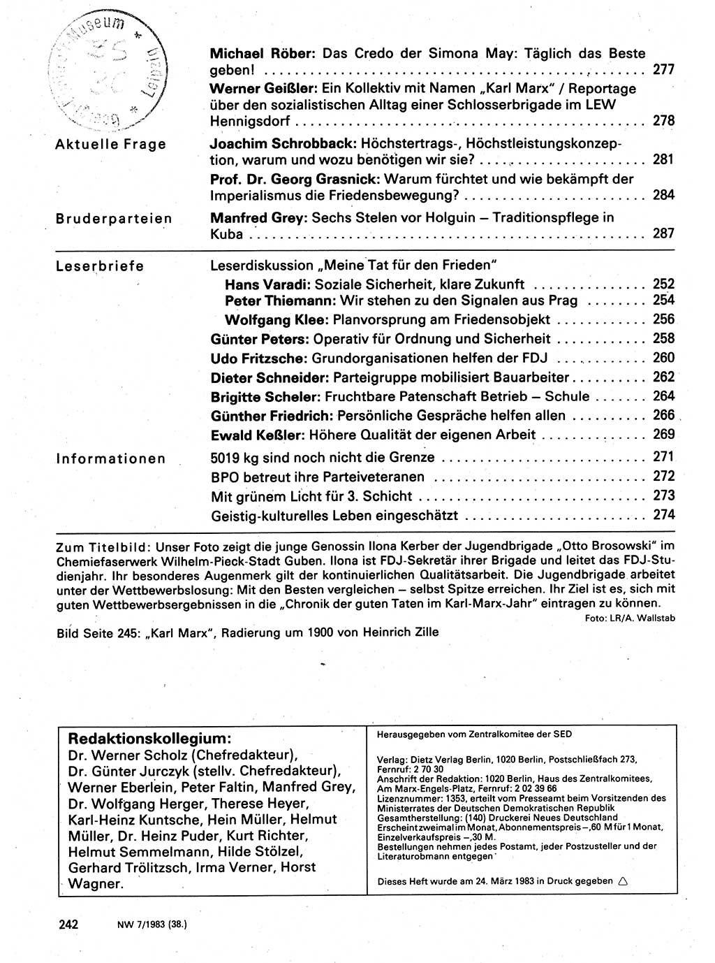 Neuer Weg (NW), Organ des Zentralkomitees (ZK) der SED (Sozialistische Einheitspartei Deutschlands) für Fragen des Parteilebens, 38. Jahrgang [Deutsche Demokratische Republik (DDR)] 1983, Seite 242 (NW ZK SED DDR 1983, S. 242)