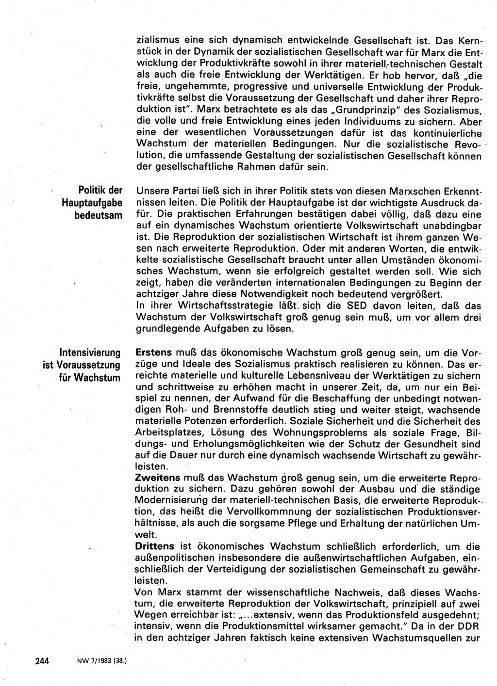 Neuer Weg (NW), Organ des Zentralkomitees (ZK) der SED (Sozialistische Einheitspartei Deutschlands) für Fragen des Parteilebens, 38. Jahrgang [Deutsche Demokratische Republik (DDR)] 1983, Seite 244 (NW ZK SED DDR 1983, S. 244)