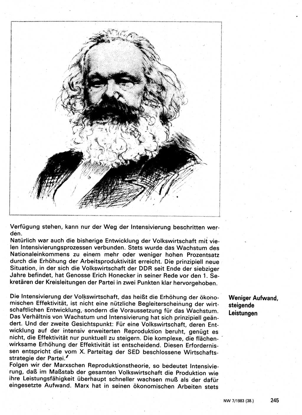 Neuer Weg (NW), Organ des Zentralkomitees (ZK) der SED (Sozialistische Einheitspartei Deutschlands) für Fragen des Parteilebens, 38. Jahrgang [Deutsche Demokratische Republik (DDR)] 1983, Seite 245 (NW ZK SED DDR 1983, S. 245)