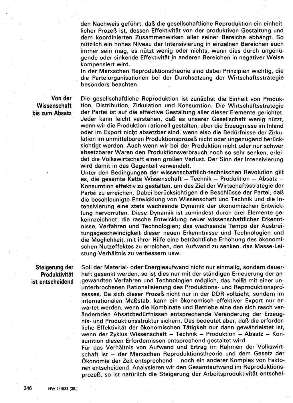 Neuer Weg (NW), Organ des Zentralkomitees (ZK) der SED (Sozialistische Einheitspartei Deutschlands) für Fragen des Parteilebens, 38. Jahrgang [Deutsche Demokratische Republik (DDR)] 1983, Seite 246 (NW ZK SED DDR 1983, S. 246)