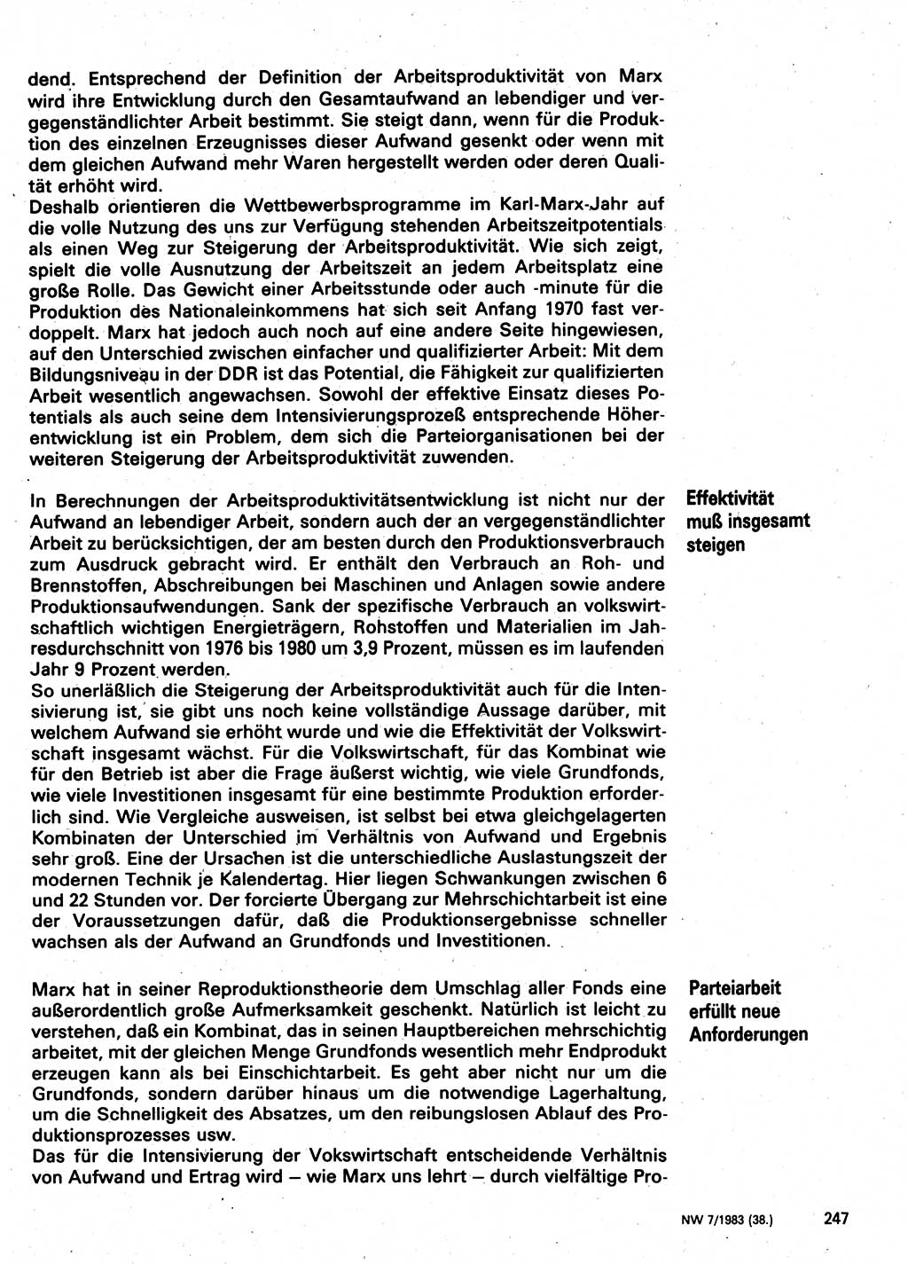 Neuer Weg (NW), Organ des Zentralkomitees (ZK) der SED (Sozialistische Einheitspartei Deutschlands) für Fragen des Parteilebens, 38. Jahrgang [Deutsche Demokratische Republik (DDR)] 1983, Seite 247 (NW ZK SED DDR 1983, S. 247)