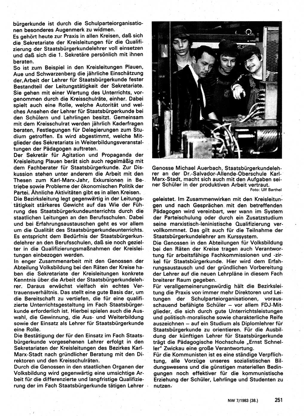 Neuer Weg (NW), Organ des Zentralkomitees (ZK) der SED (Sozialistische Einheitspartei Deutschlands) für Fragen des Parteilebens, 38. Jahrgang [Deutsche Demokratische Republik (DDR)] 1983, Seite 251 (NW ZK SED DDR 1983, S. 251)