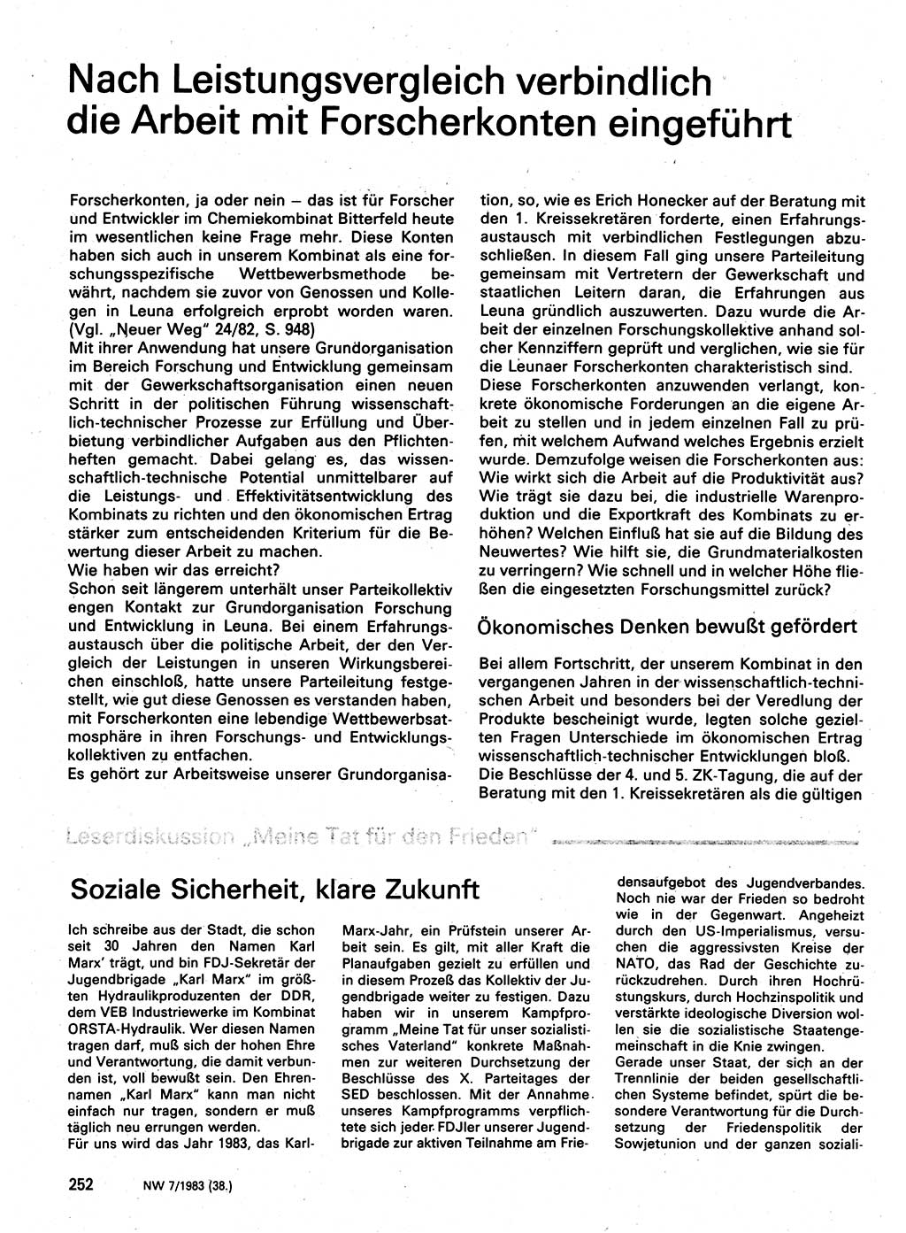Neuer Weg (NW), Organ des Zentralkomitees (ZK) der SED (Sozialistische Einheitspartei Deutschlands) für Fragen des Parteilebens, 38. Jahrgang [Deutsche Demokratische Republik (DDR)] 1983, Seite 252 (NW ZK SED DDR 1983, S. 252)