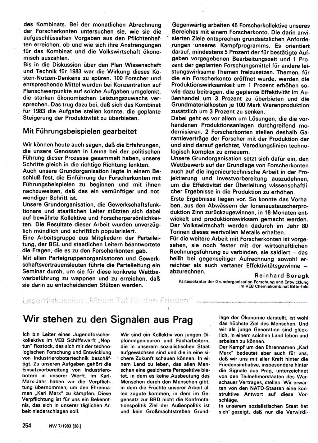 Neuer Weg (NW), Organ des Zentralkomitees (ZK) der SED (Sozialistische Einheitspartei Deutschlands) für Fragen des Parteilebens, 38. Jahrgang [Deutsche Demokratische Republik (DDR)] 1983, Seite 254 (NW ZK SED DDR 1983, S. 254)