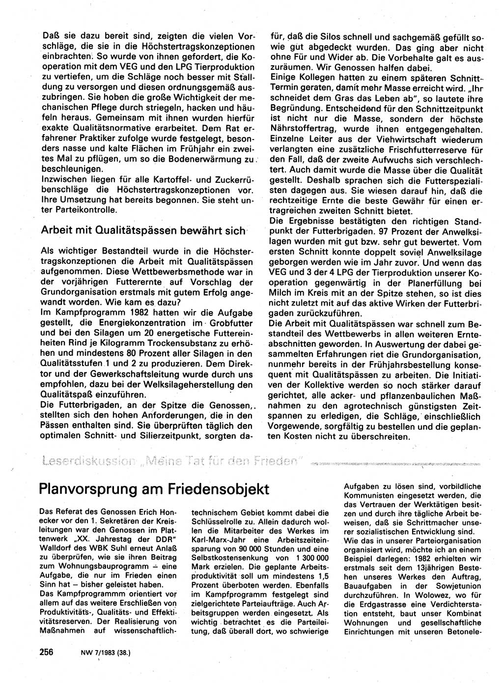 Neuer Weg (NW), Organ des Zentralkomitees (ZK) der SED (Sozialistische Einheitspartei Deutschlands) für Fragen des Parteilebens, 38. Jahrgang [Deutsche Demokratische Republik (DDR)] 1983, Seite 256 (NW ZK SED DDR 1983, S. 256)