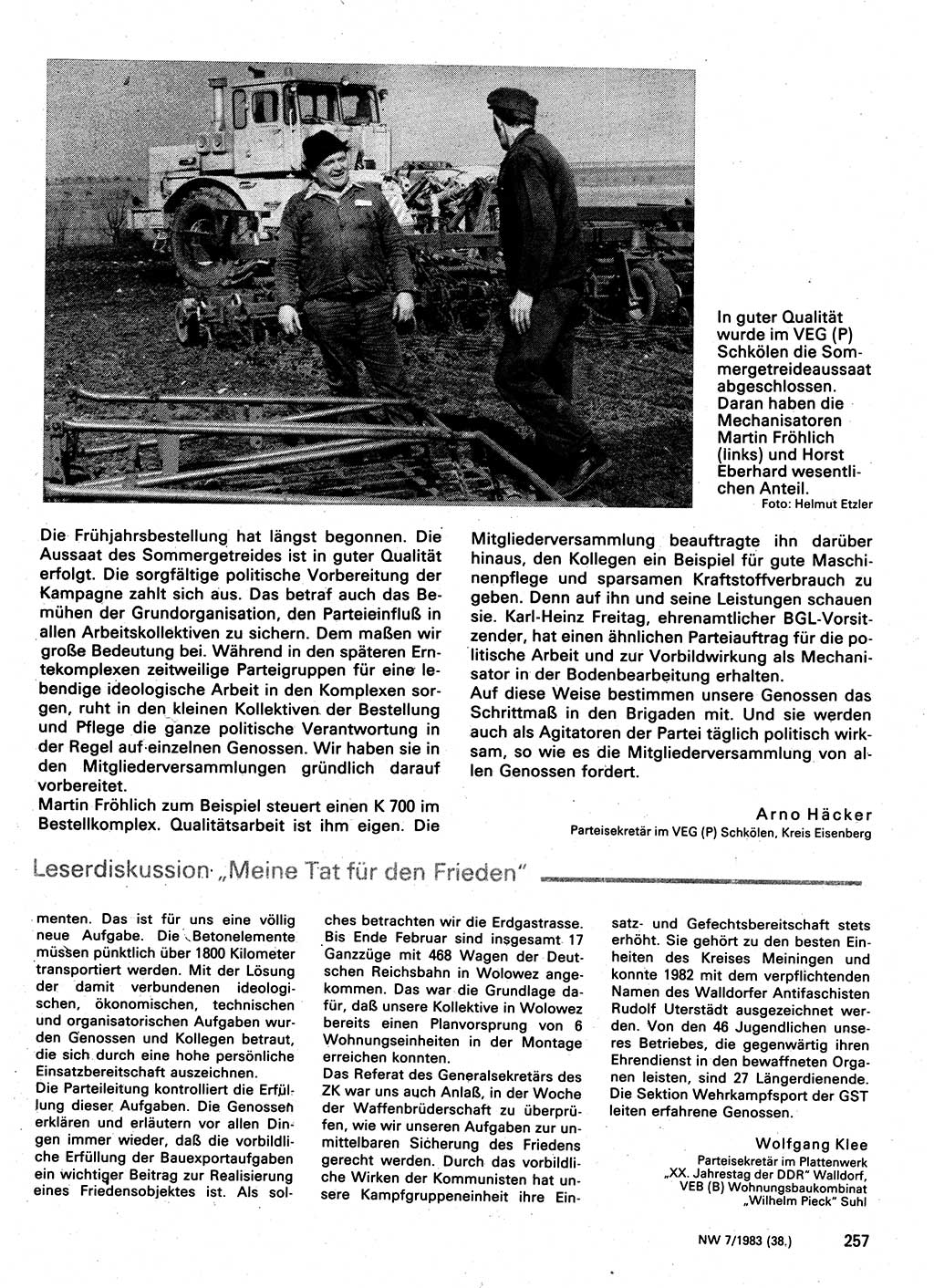 Neuer Weg (NW), Organ des Zentralkomitees (ZK) der SED (Sozialistische Einheitspartei Deutschlands) für Fragen des Parteilebens, 38. Jahrgang [Deutsche Demokratische Republik (DDR)] 1983, Seite 257 (NW ZK SED DDR 1983, S. 257)