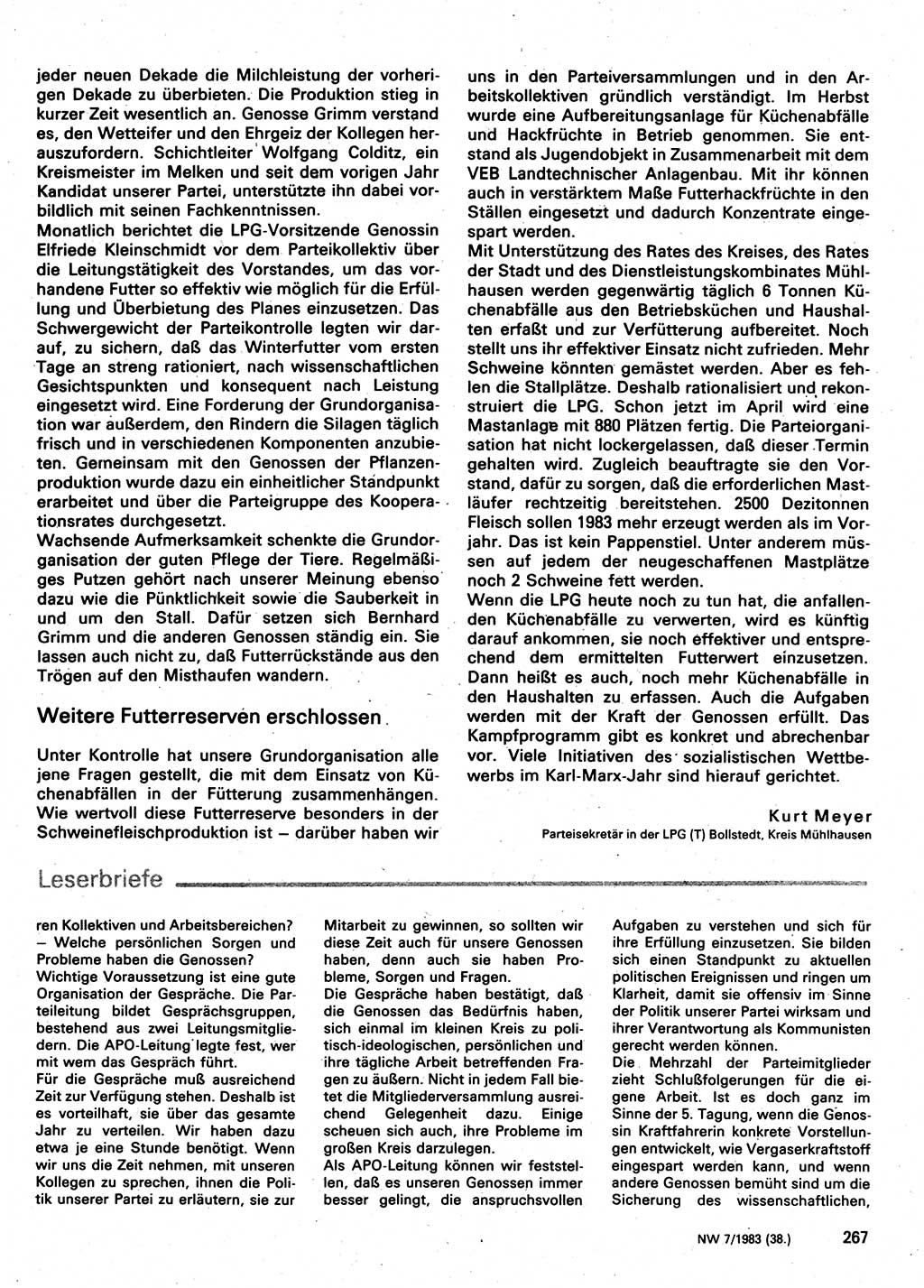 Neuer Weg (NW), Organ des Zentralkomitees (ZK) der SED (Sozialistische Einheitspartei Deutschlands) für Fragen des Parteilebens, 38. Jahrgang [Deutsche Demokratische Republik (DDR)] 1983, Seite 267 (NW ZK SED DDR 1983, S. 267)