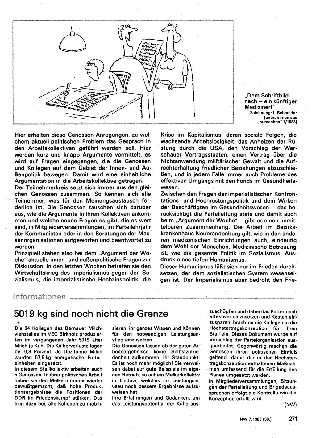 Neuer Weg (NW), Organ des Zentralkomitees (ZK) der SED (Sozialistische Einheitspartei Deutschlands) für Fragen des Parteilebens, 38. Jahrgang [Deutsche Demokratische Republik (DDR)] 1983, Seite 271 (NW ZK SED DDR 1983, S. 271)