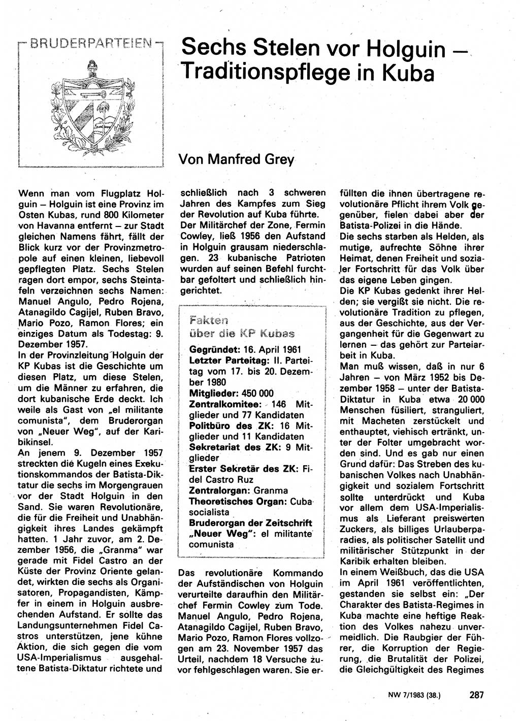 Neuer Weg (NW), Organ des Zentralkomitees (ZK) der SED (Sozialistische Einheitspartei Deutschlands) für Fragen des Parteilebens, 38. Jahrgang [Deutsche Demokratische Republik (DDR)] 1983, Seite 287 (NW ZK SED DDR 1983, S. 287)