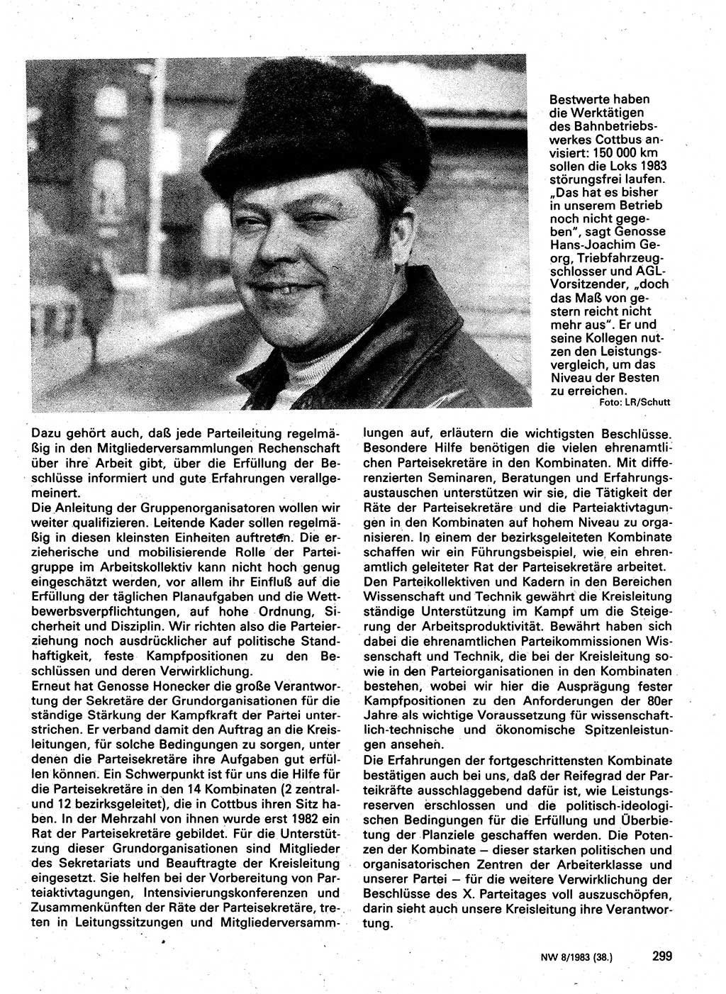 Neuer Weg (NW), Organ des Zentralkomitees (ZK) der SED (Sozialistische Einheitspartei Deutschlands) für Fragen des Parteilebens, 38. Jahrgang [Deutsche Demokratische Republik (DDR)] 1983, Seite 299 (NW ZK SED DDR 1983, S. 299)