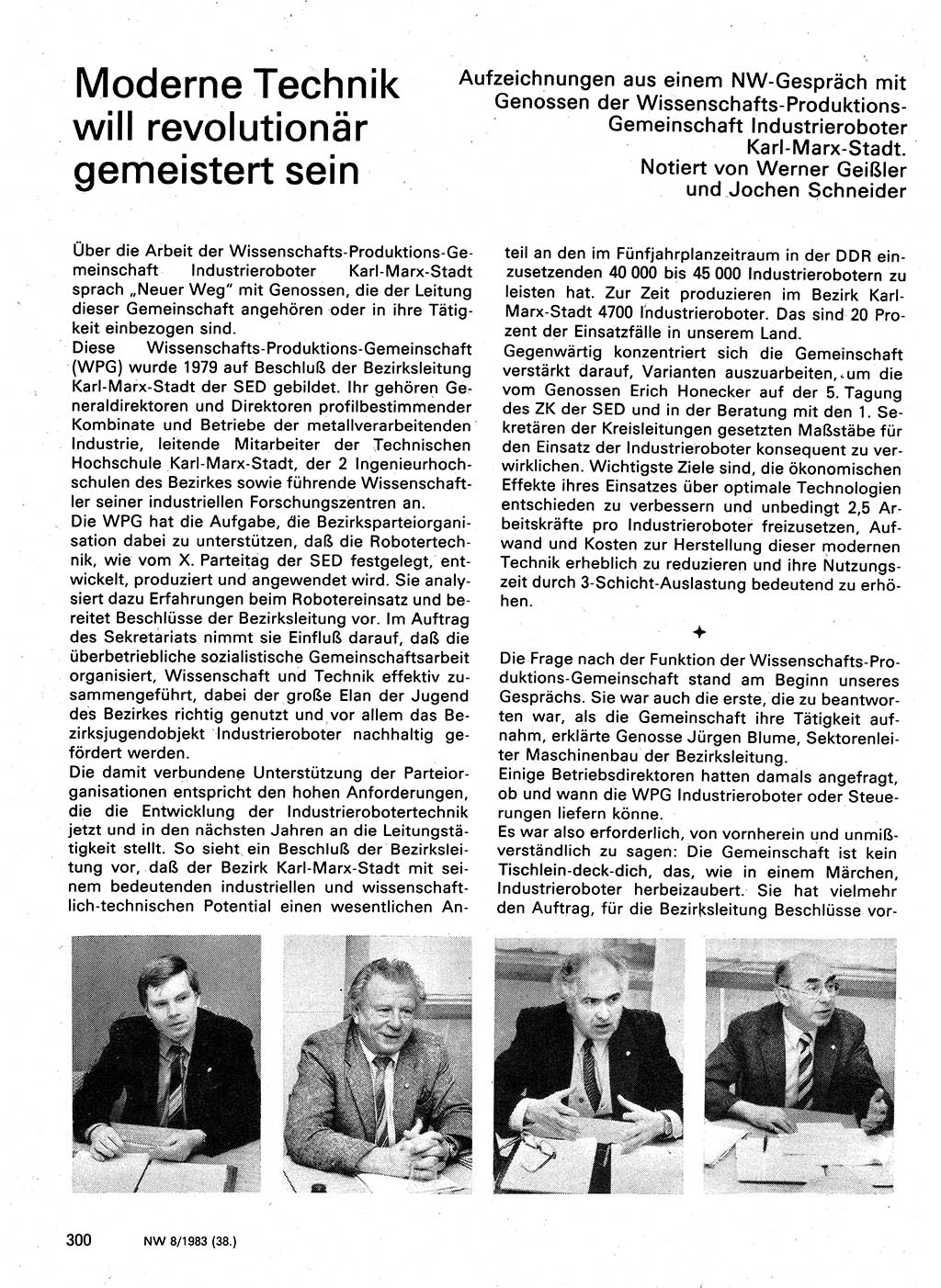 Neuer Weg (NW), Organ des Zentralkomitees (ZK) der SED (Sozialistische Einheitspartei Deutschlands) für Fragen des Parteilebens, 38. Jahrgang [Deutsche Demokratische Republik (DDR)] 1983, Seite 300 (NW ZK SED DDR 1983, S. 300)