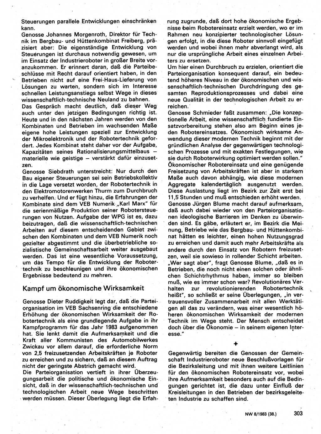 Neuer Weg (NW), Organ des Zentralkomitees (ZK) der SED (Sozialistische Einheitspartei Deutschlands) für Fragen des Parteilebens, 38. Jahrgang [Deutsche Demokratische Republik (DDR)] 1983, Seite 303 (NW ZK SED DDR 1983, S. 303)
