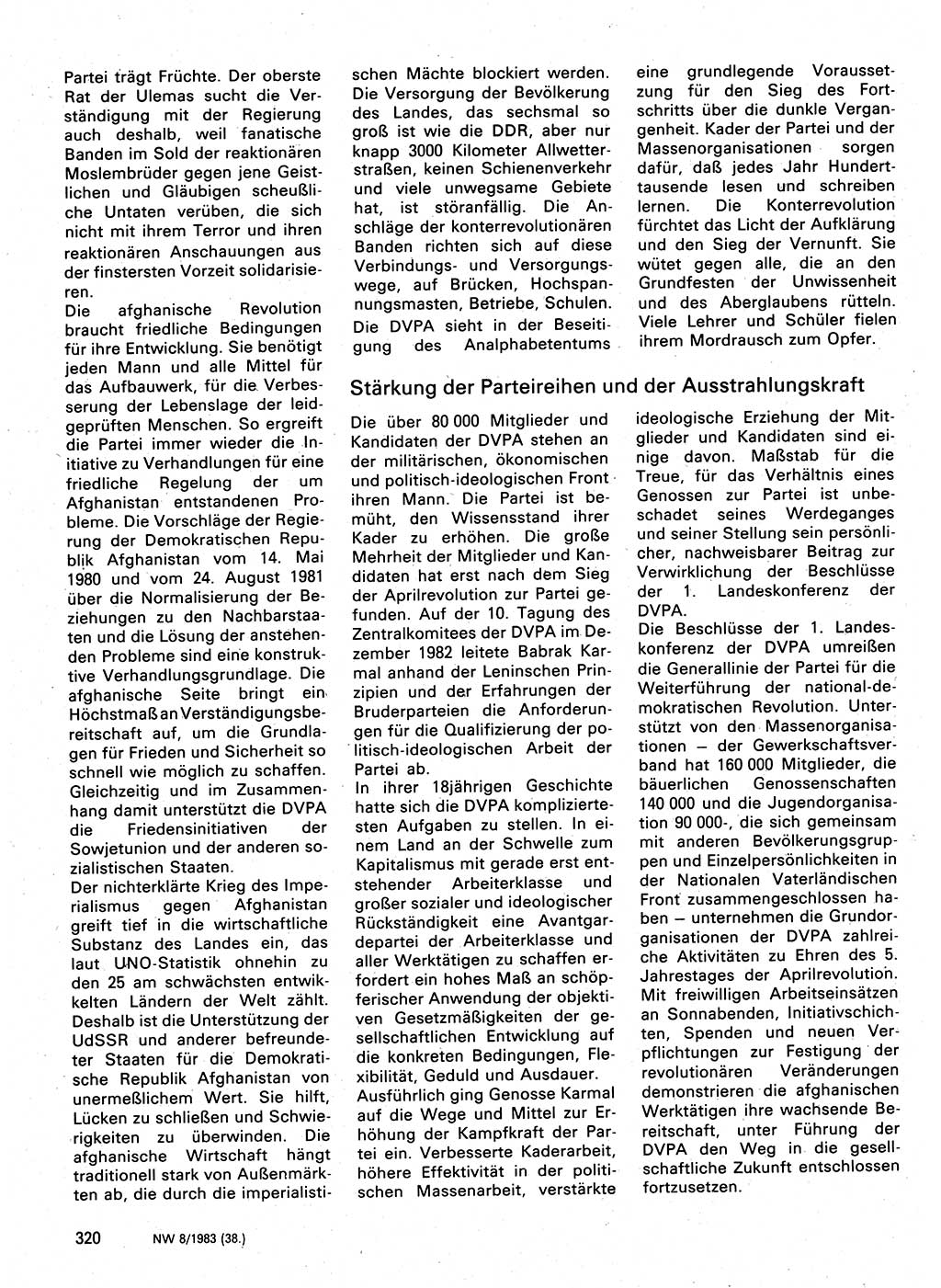 Neuer Weg (NW), Organ des Zentralkomitees (ZK) der SED (Sozialistische Einheitspartei Deutschlands) für Fragen des Parteilebens, 38. Jahrgang [Deutsche Demokratische Republik (DDR)] 1983, Seite 320 (NW ZK SED DDR 1983, S. 320)