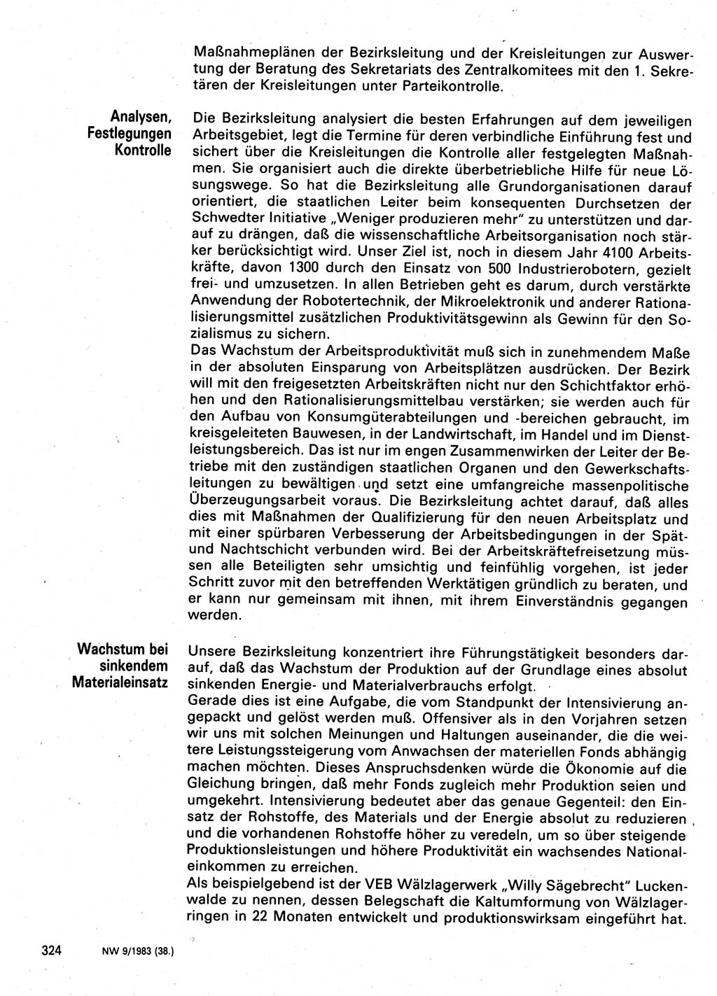 Neuer Weg (NW), Organ des Zentralkomitees (ZK) der SED (Sozialistische Einheitspartei Deutschlands) für Fragen des Parteilebens, 38. Jahrgang [Deutsche Demokratische Republik (DDR)] 1983, Seite 324 (NW ZK SED DDR 1983, S. 324)