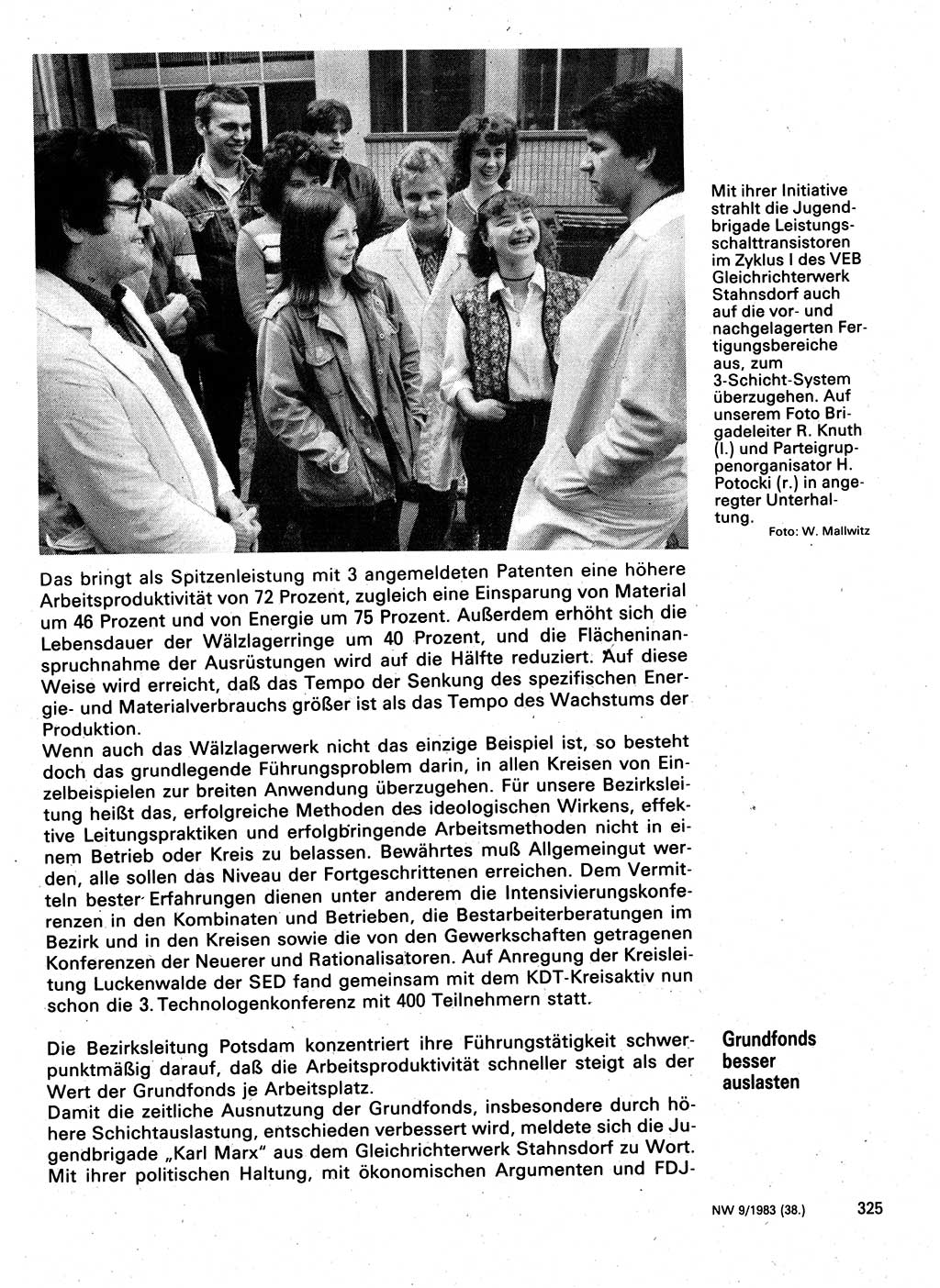 Neuer Weg (NW), Organ des Zentralkomitees (ZK) der SED (Sozialistische Einheitspartei Deutschlands) für Fragen des Parteilebens, 38. Jahrgang [Deutsche Demokratische Republik (DDR)] 1983, Seite 325 (NW ZK SED DDR 1983, S. 325)