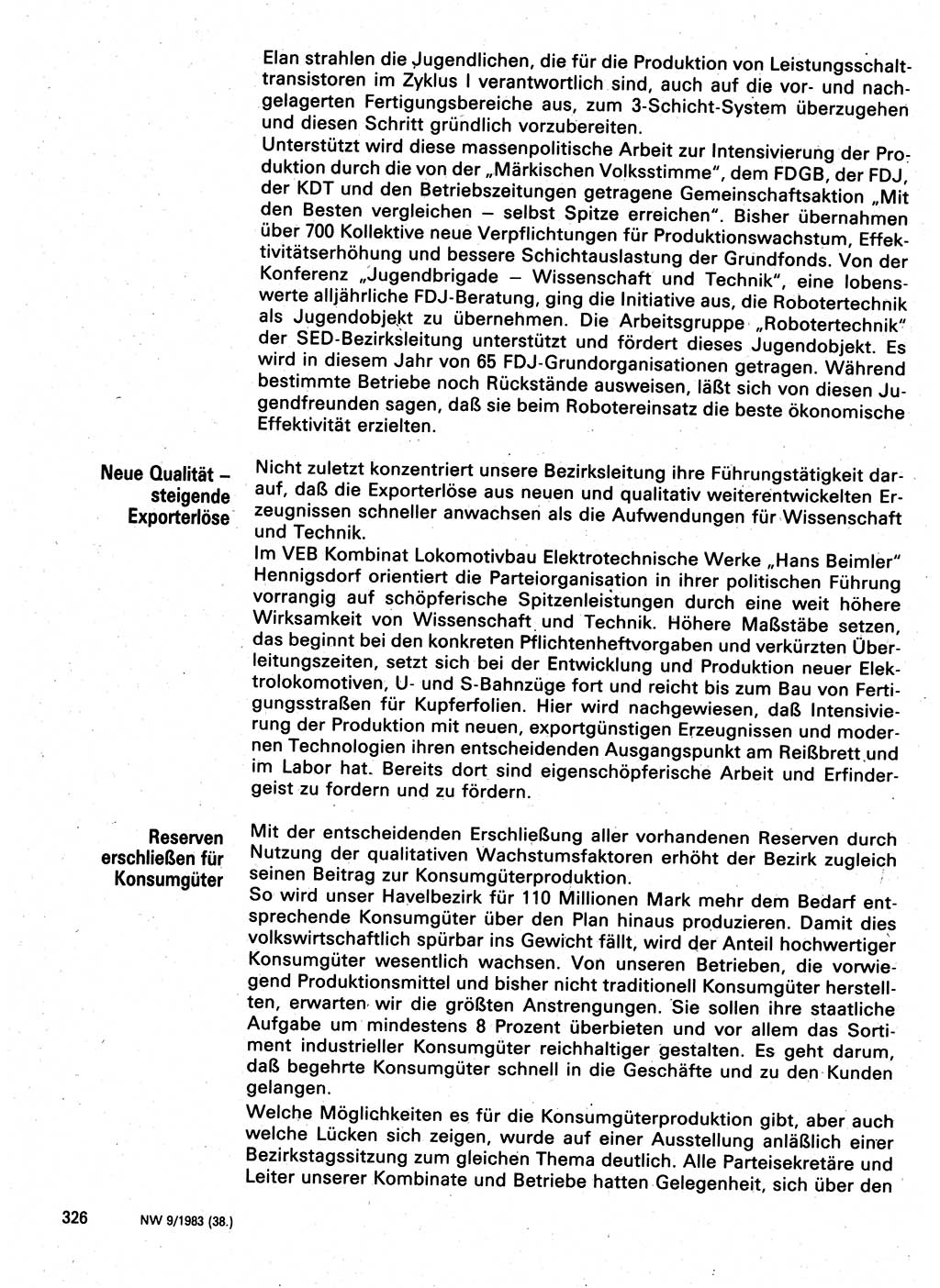 Neuer Weg (NW), Organ des Zentralkomitees (ZK) der SED (Sozialistische Einheitspartei Deutschlands) für Fragen des Parteilebens, 38. Jahrgang [Deutsche Demokratische Republik (DDR)] 1983, Seite 326 (NW ZK SED DDR 1983, S. 326)