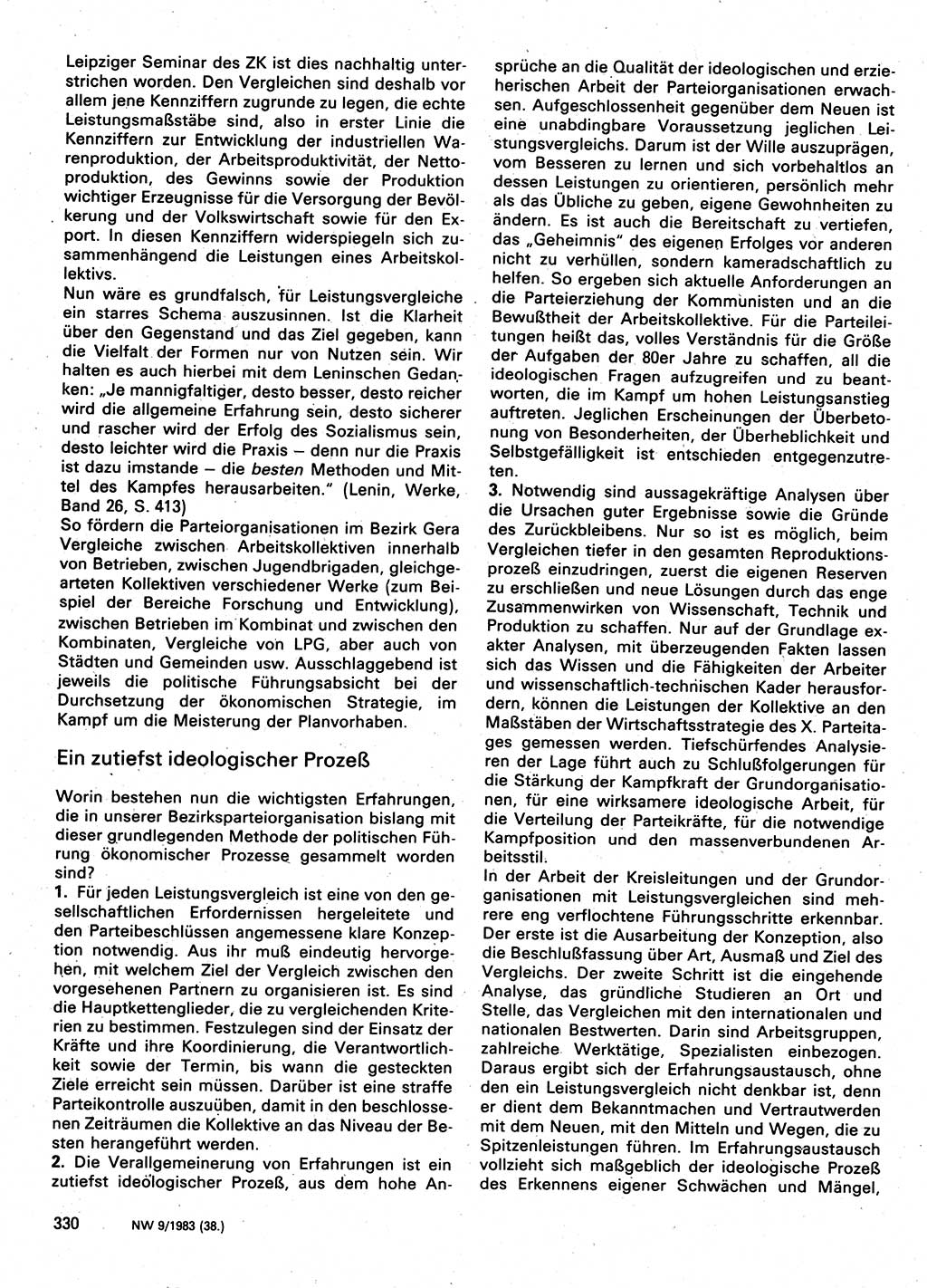 Neuer Weg (NW), Organ des Zentralkomitees (ZK) der SED (Sozialistische Einheitspartei Deutschlands) für Fragen des Parteilebens, 38. Jahrgang [Deutsche Demokratische Republik (DDR)] 1983, Seite 330 (NW ZK SED DDR 1983, S. 330)