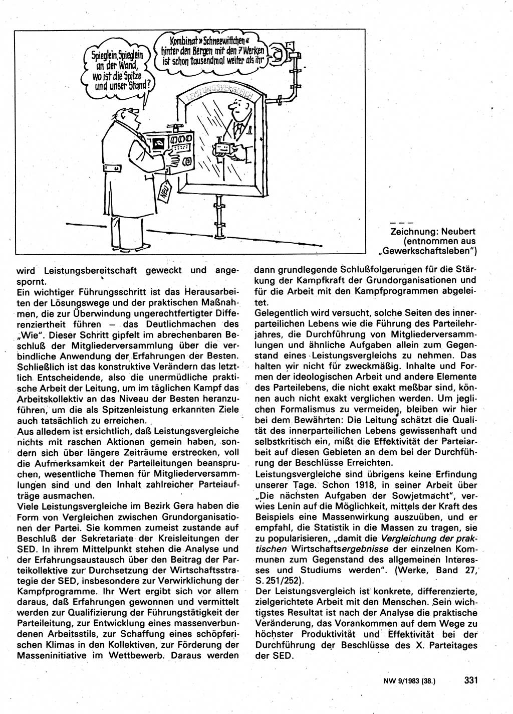 Neuer Weg (NW), Organ des Zentralkomitees (ZK) der SED (Sozialistische Einheitspartei Deutschlands) für Fragen des Parteilebens, 38. Jahrgang [Deutsche Demokratische Republik (DDR)] 1983, Seite 331 (NW ZK SED DDR 1983, S. 331)