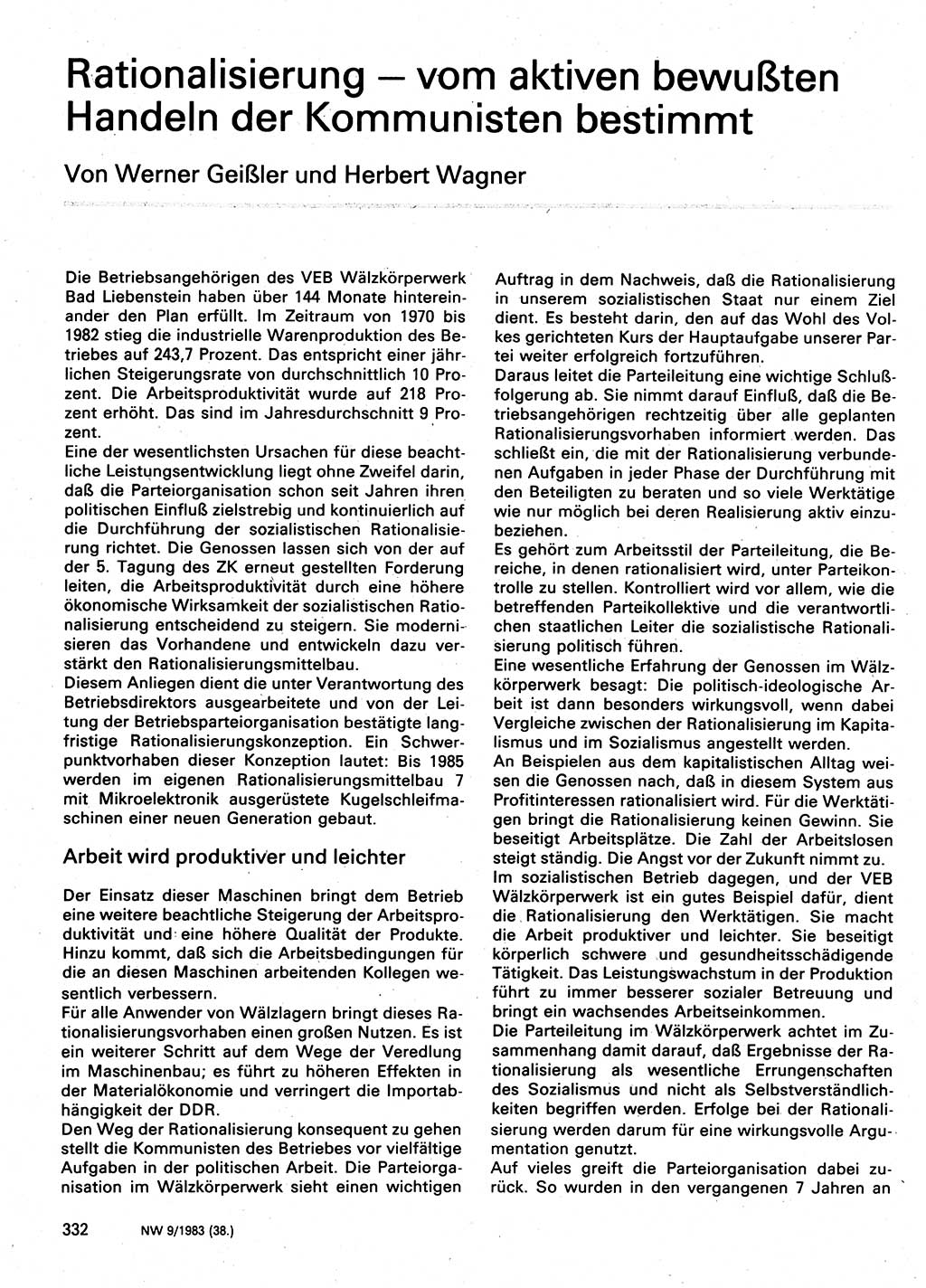 Neuer Weg (NW), Organ des Zentralkomitees (ZK) der SED (Sozialistische Einheitspartei Deutschlands) für Fragen des Parteilebens, 38. Jahrgang [Deutsche Demokratische Republik (DDR)] 1983, Seite 332 (NW ZK SED DDR 1983, S. 332)