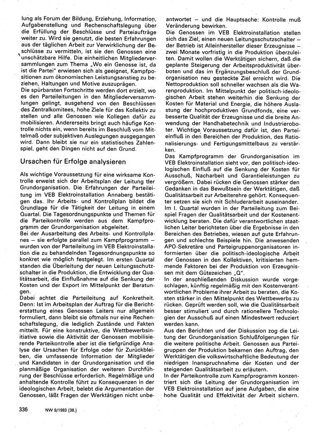 Neuer Weg (NW), Organ des Zentralkomitees (ZK) der SED (Sozialistische Einheitspartei Deutschlands) für Fragen des Parteilebens, 38. Jahrgang [Deutsche Demokratische Republik (DDR)] 1983, Seite 336 (NW ZK SED DDR 1983, S. 336)