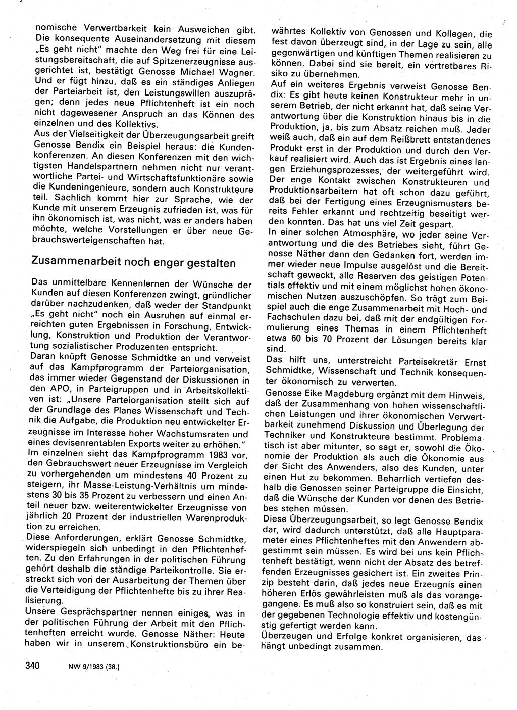 Neuer Weg (NW), Organ des Zentralkomitees (ZK) der SED (Sozialistische Einheitspartei Deutschlands) für Fragen des Parteilebens, 38. Jahrgang [Deutsche Demokratische Republik (DDR)] 1983, Seite 340 (NW ZK SED DDR 1983, S. 340)