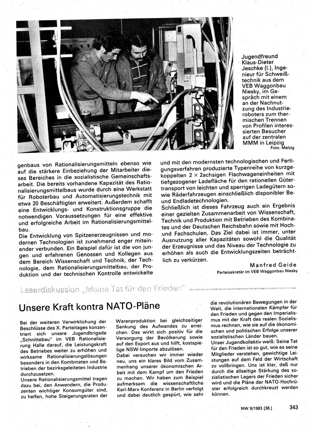 Neuer Weg (NW), Organ des Zentralkomitees (ZK) der SED (Sozialistische Einheitspartei Deutschlands) für Fragen des Parteilebens, 38. Jahrgang [Deutsche Demokratische Republik (DDR)] 1983, Seite 343 (NW ZK SED DDR 1983, S. 343)