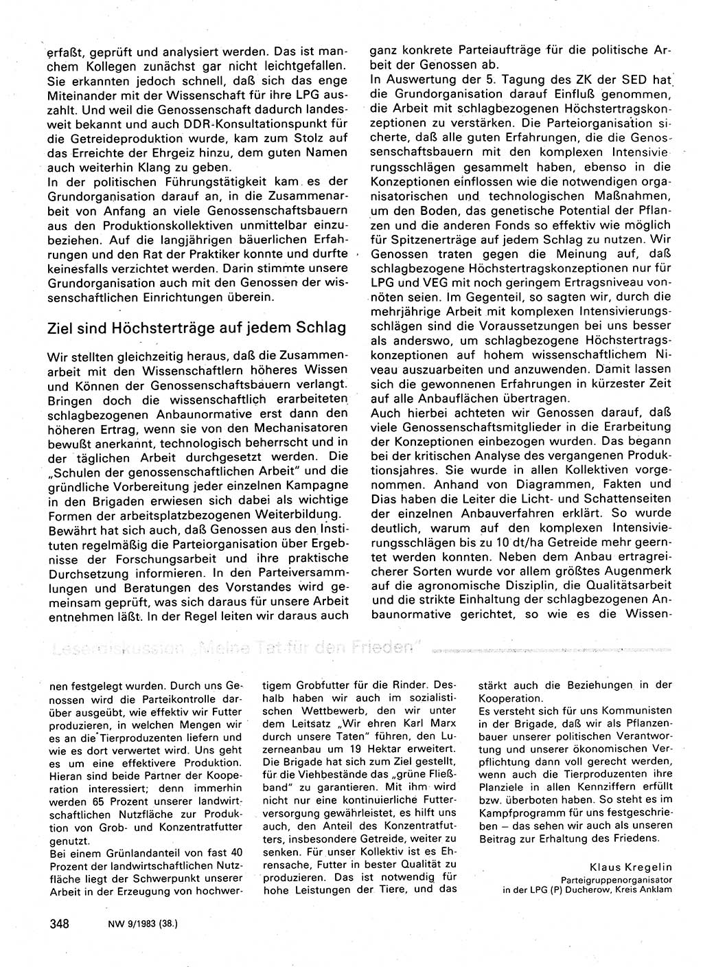 Neuer Weg (NW), Organ des Zentralkomitees (ZK) der SED (Sozialistische Einheitspartei Deutschlands) für Fragen des Parteilebens, 38. Jahrgang [Deutsche Demokratische Republik (DDR)] 1983, Seite 348 (NW ZK SED DDR 1983, S. 348)