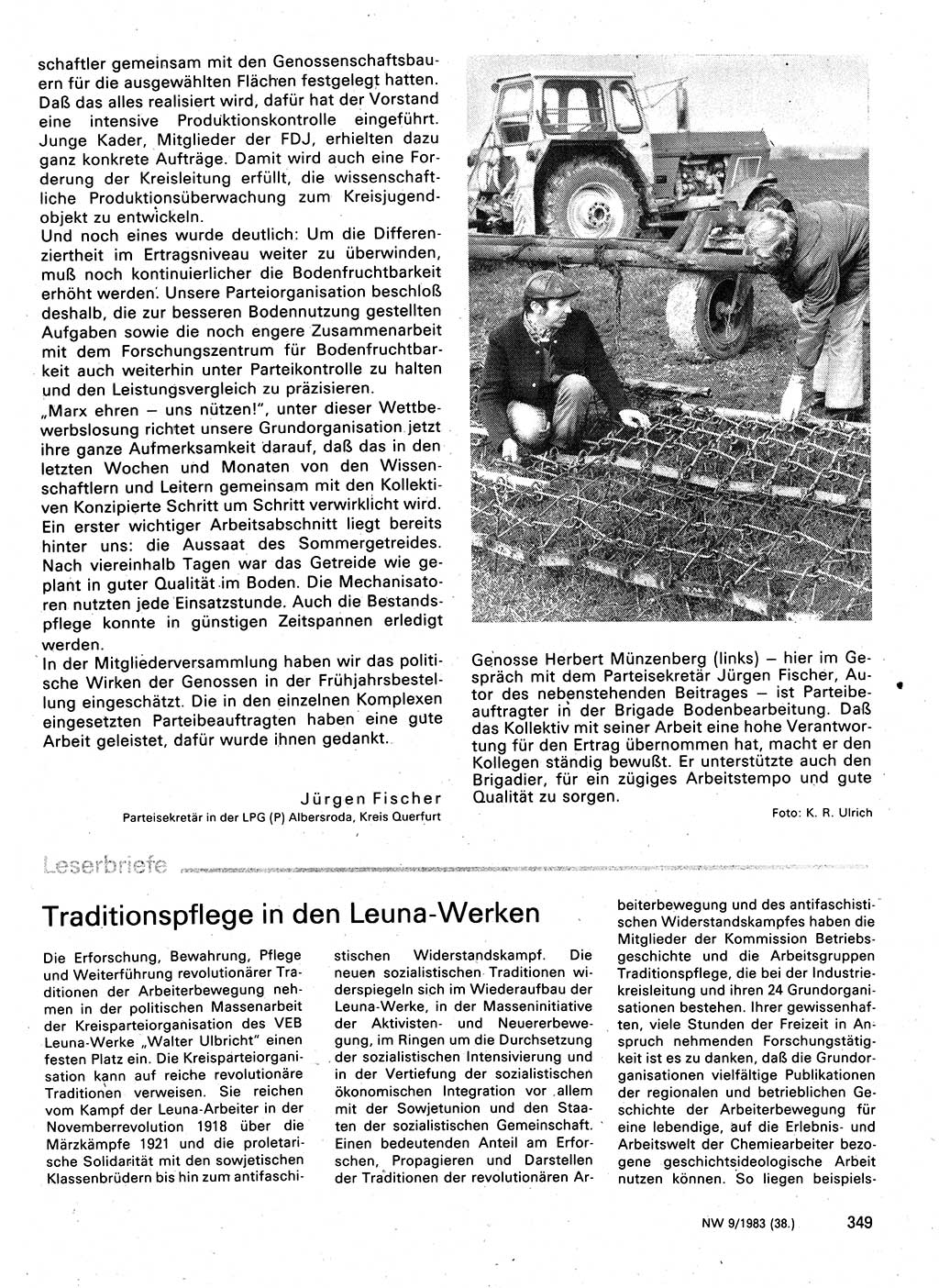 Neuer Weg (NW), Organ des Zentralkomitees (ZK) der SED (Sozialistische Einheitspartei Deutschlands) für Fragen des Parteilebens, 38. Jahrgang [Deutsche Demokratische Republik (DDR)] 1983, Seite 349 (NW ZK SED DDR 1983, S. 349)