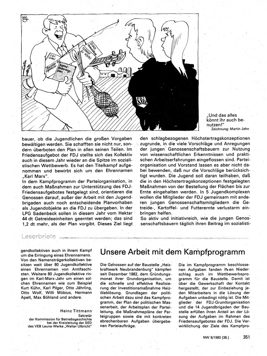 Neuer Weg (NW), Organ des Zentralkomitees (ZK) der SED (Sozialistische Einheitspartei Deutschlands) für Fragen des Parteilebens, 38. Jahrgang [Deutsche Demokratische Republik (DDR)] 1983, Seite 351 (NW ZK SED DDR 1983, S. 351)