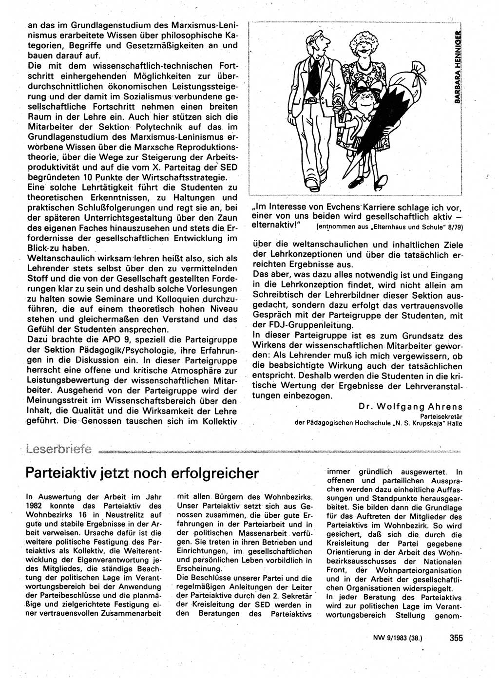 Neuer Weg (NW), Organ des Zentralkomitees (ZK) der SED (Sozialistische Einheitspartei Deutschlands) für Fragen des Parteilebens, 38. Jahrgang [Deutsche Demokratische Republik (DDR)] 1983, Seite 355 (NW ZK SED DDR 1983, S. 355)