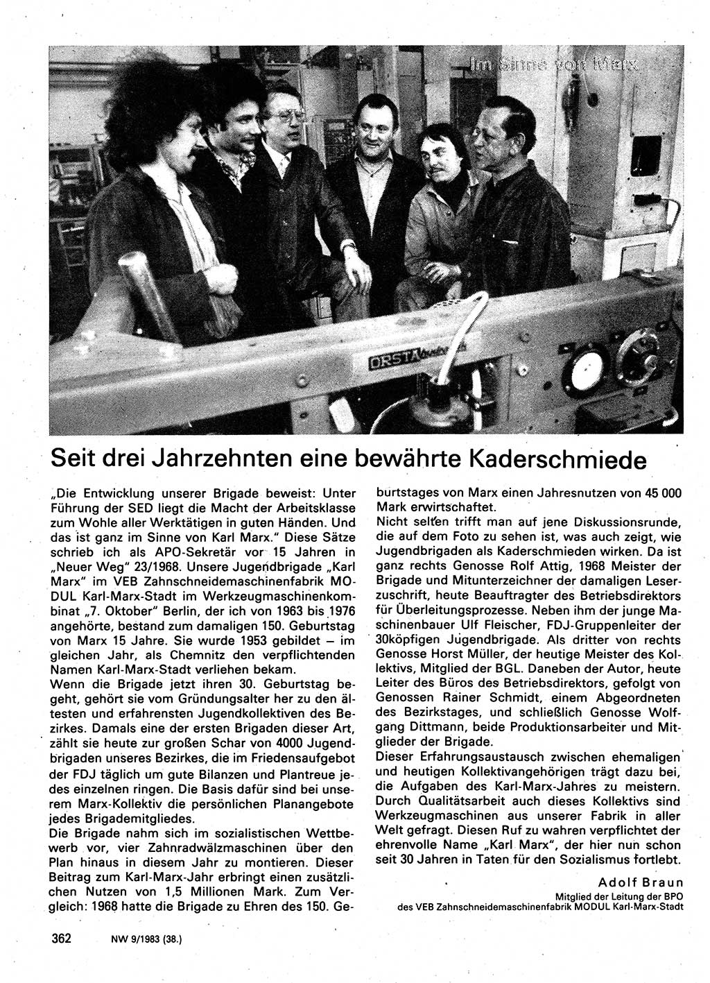 Neuer Weg (NW), Organ des Zentralkomitees (ZK) der SED (Sozialistische Einheitspartei Deutschlands) für Fragen des Parteilebens, 38. Jahrgang [Deutsche Demokratische Republik (DDR)] 1983, Seite 362 (NW ZK SED DDR 1983, S. 362)