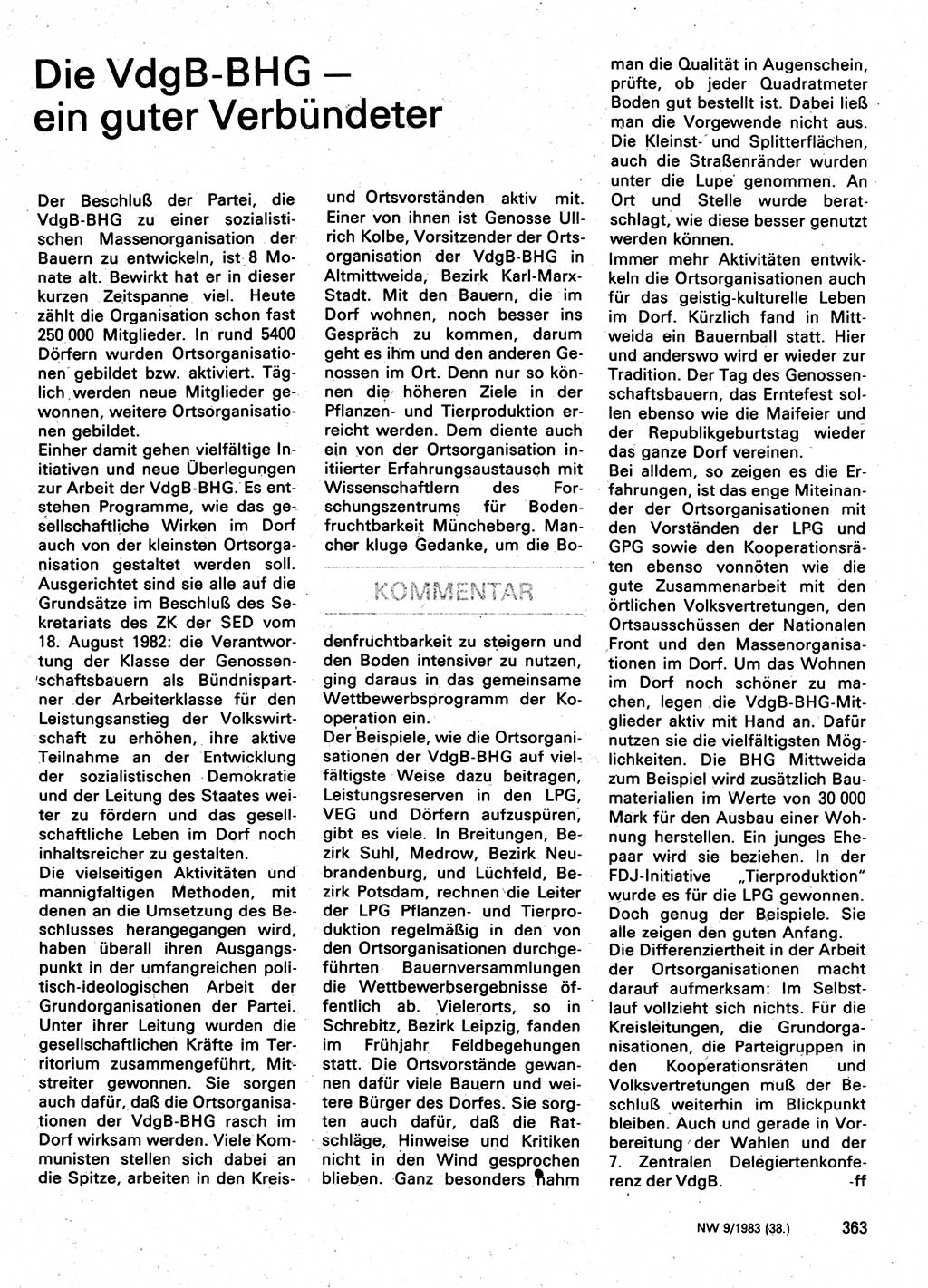 Neuer Weg (NW), Organ des Zentralkomitees (ZK) der SED (Sozialistische Einheitspartei Deutschlands) für Fragen des Parteilebens, 38. Jahrgang [Deutsche Demokratische Republik (DDR)] 1983, Seite 363 (NW ZK SED DDR 1983, S. 363)