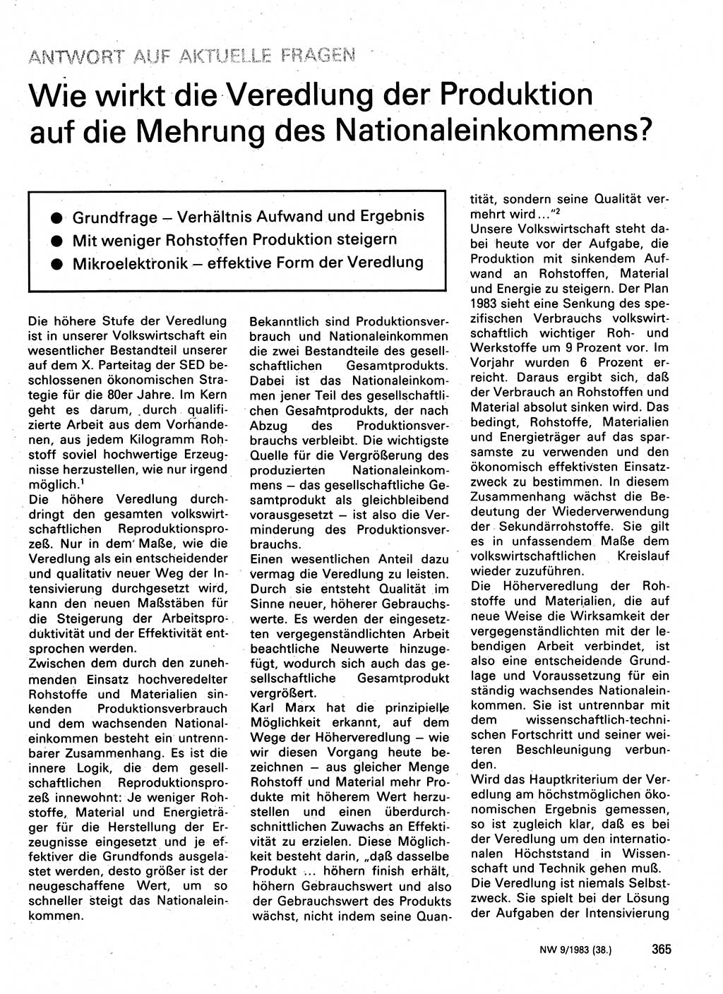 Neuer Weg (NW), Organ des Zentralkomitees (ZK) der SED (Sozialistische Einheitspartei Deutschlands) für Fragen des Parteilebens, 38. Jahrgang [Deutsche Demokratische Republik (DDR)] 1983, Seite 365 (NW ZK SED DDR 1983, S. 365)
