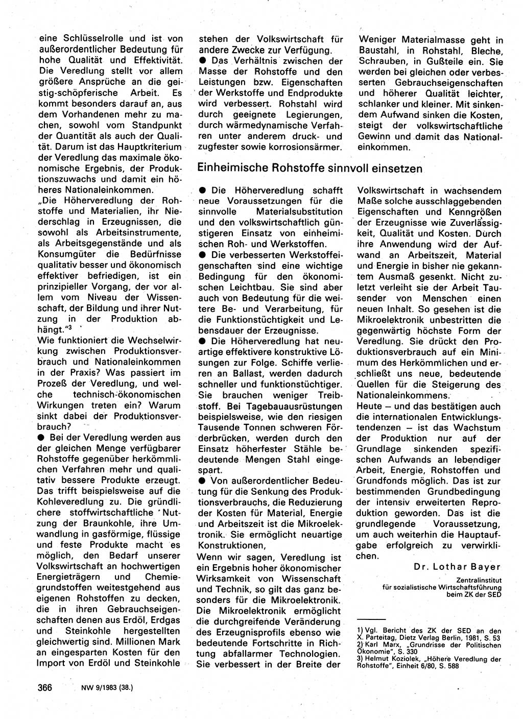 Neuer Weg (NW), Organ des Zentralkomitees (ZK) der SED (Sozialistische Einheitspartei Deutschlands) für Fragen des Parteilebens, 38. Jahrgang [Deutsche Demokratische Republik (DDR)] 1983, Seite 366 (NW ZK SED DDR 1983, S. 366)