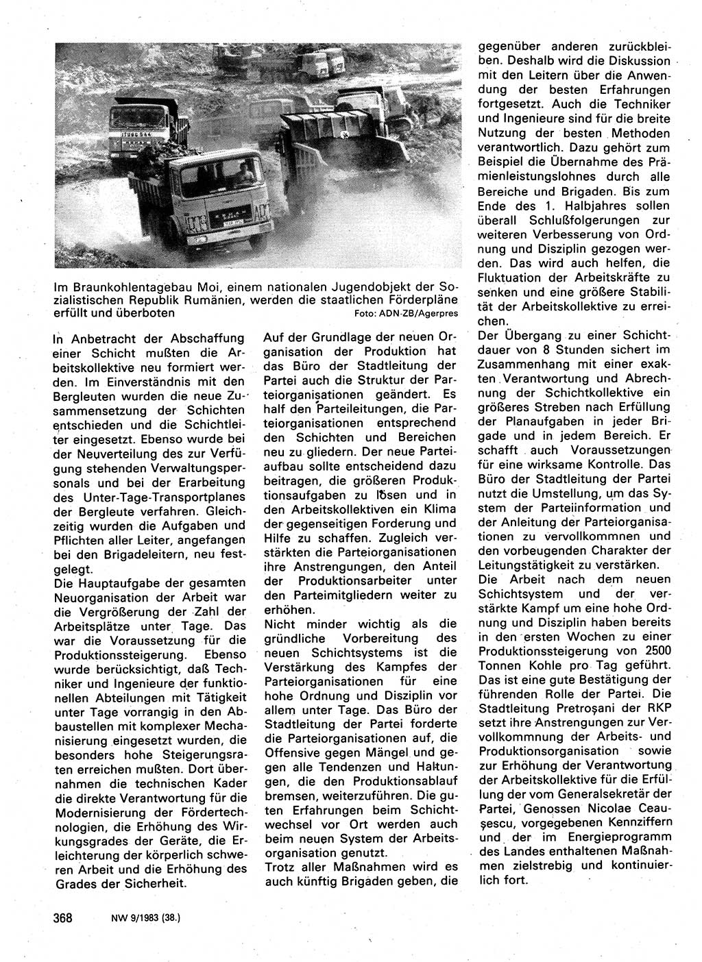 Neuer Weg (NW), Organ des Zentralkomitees (ZK) der SED (Sozialistische Einheitspartei Deutschlands) für Fragen des Parteilebens, 38. Jahrgang [Deutsche Demokratische Republik (DDR)] 1983, Seite 368 (NW ZK SED DDR 1983, S. 368)